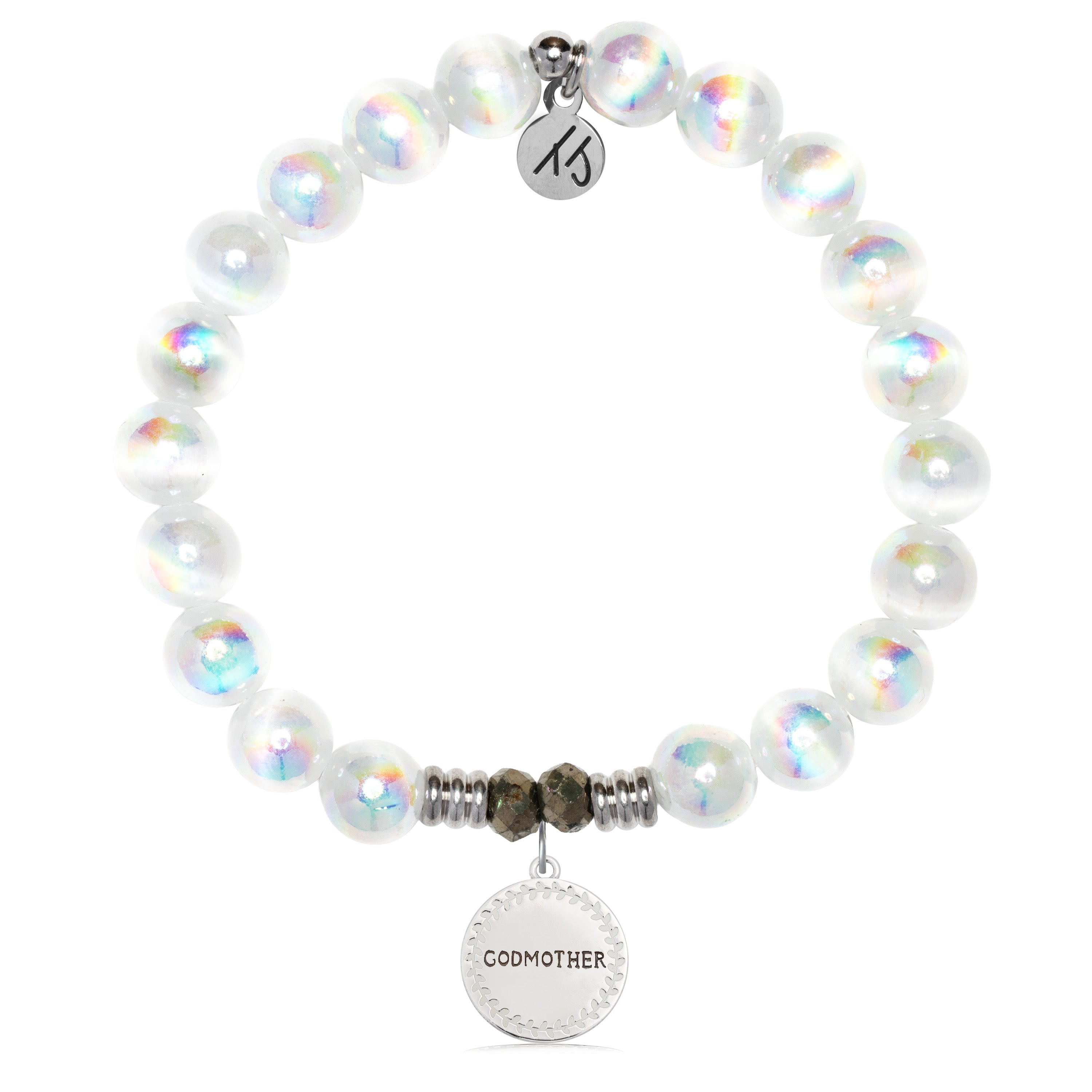 White Selenite Gemstone Bracelet with Endless Love Godmother Sterling Silver Charm