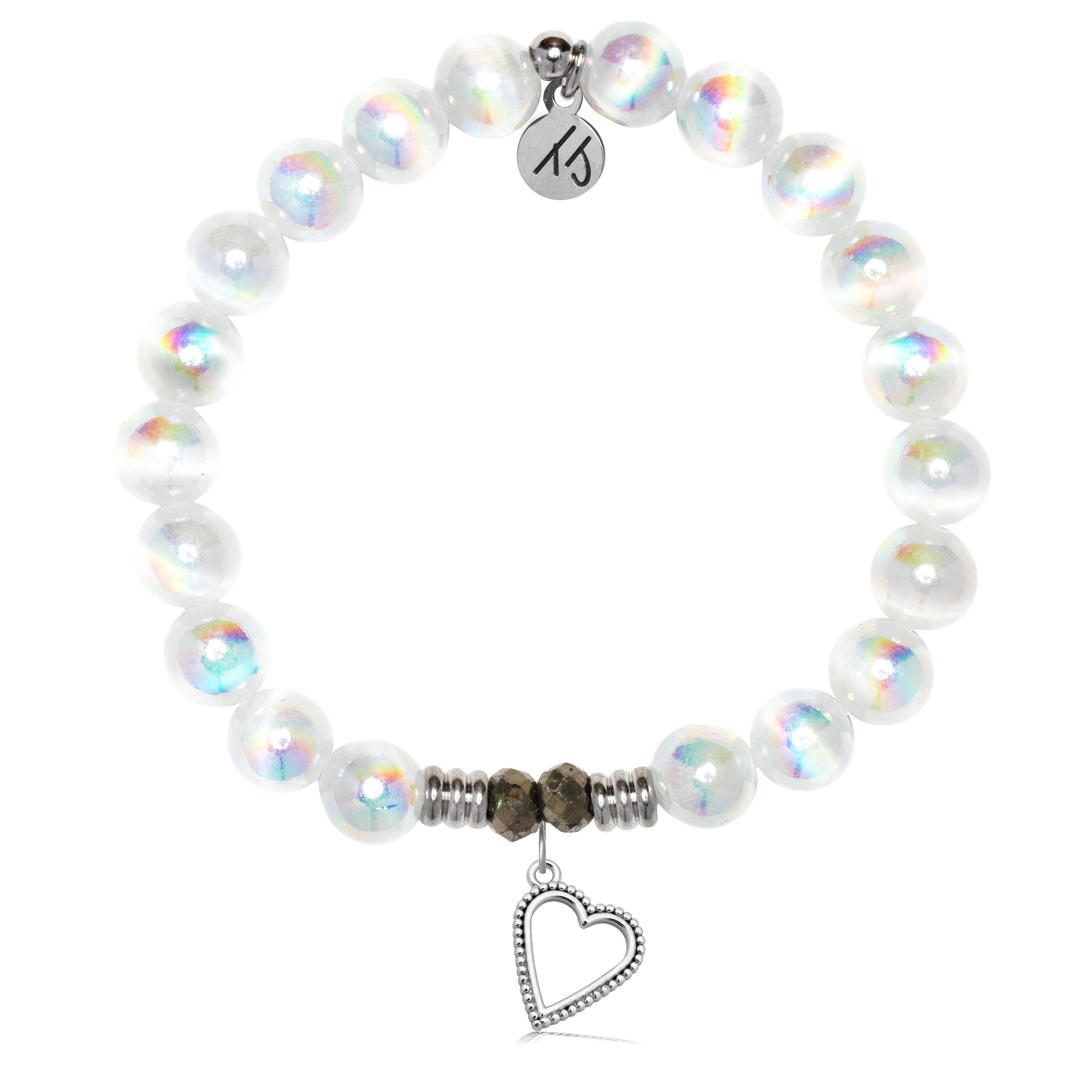 White Selenite Gemstone Bracelet with Everlasting Love Sterling Silver Charm