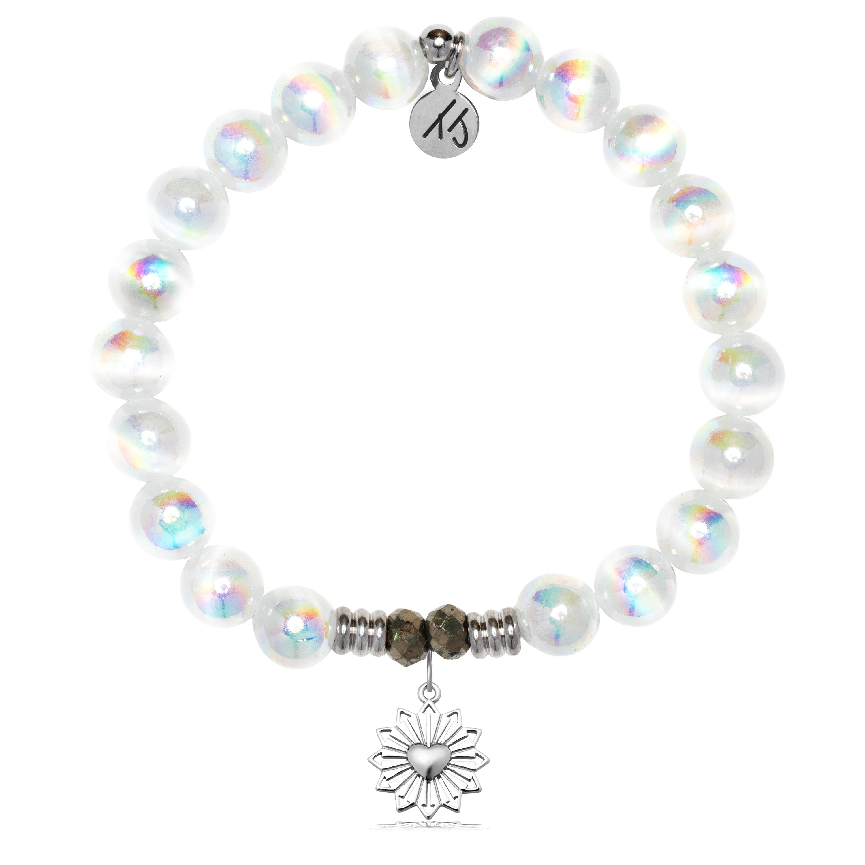 White Selenite Gemstone Bracelet with Follow Your Heart Sterling Silver Charm