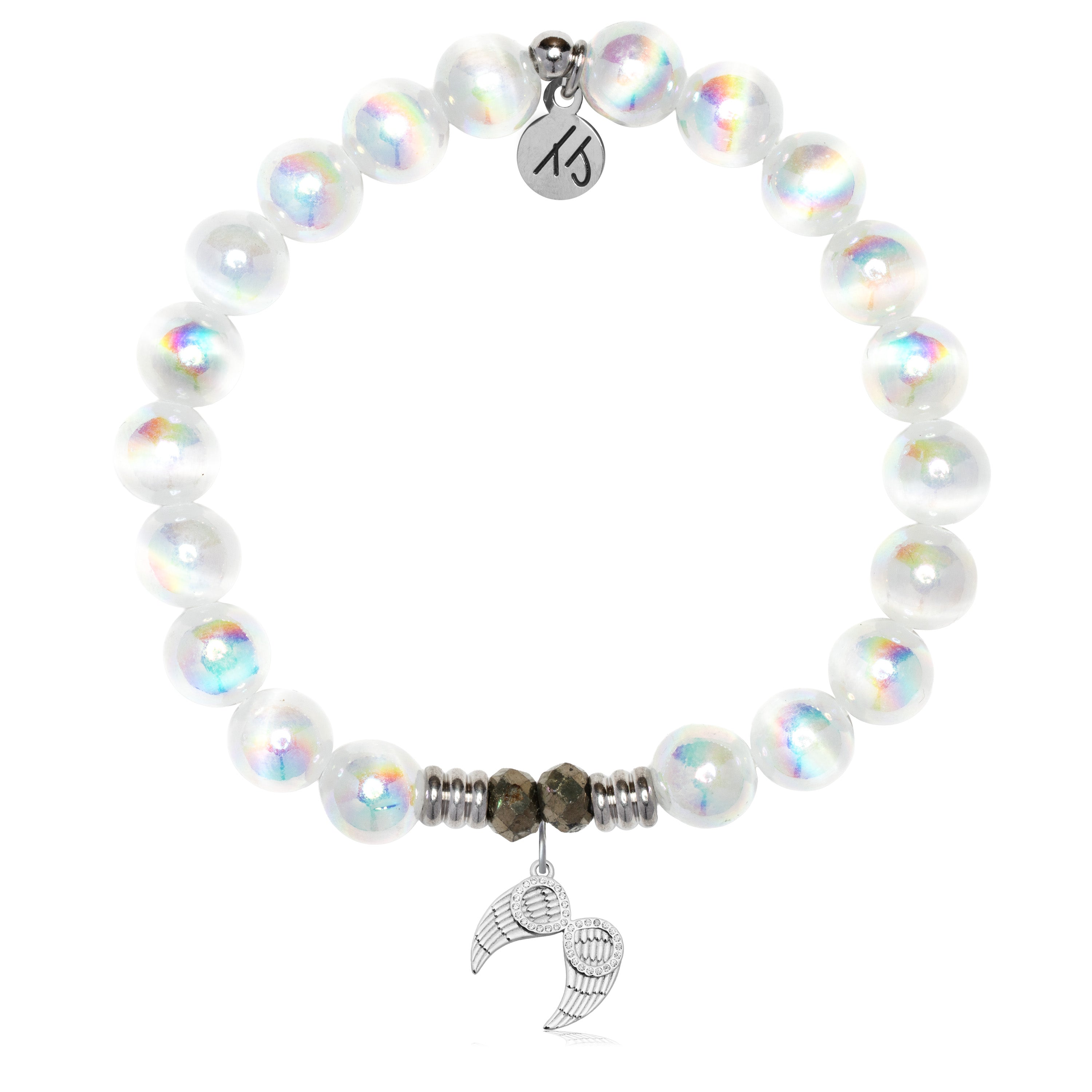 White Selenite Gemstone Bracelet with Infinite Protection Sterling Silver Charm