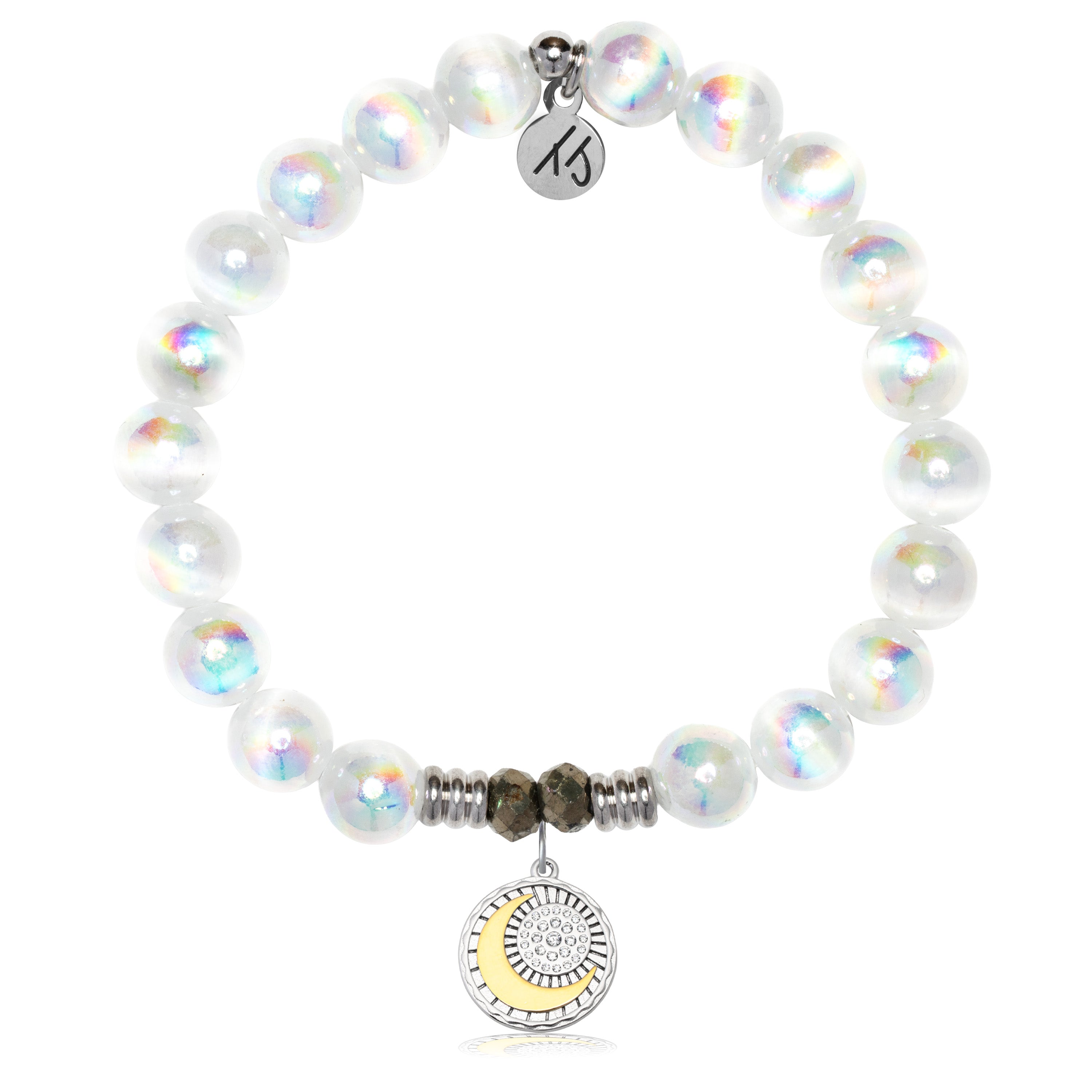 White Selenite Gemstone Bracelet with Radiant Soul Sterling Silver Charm