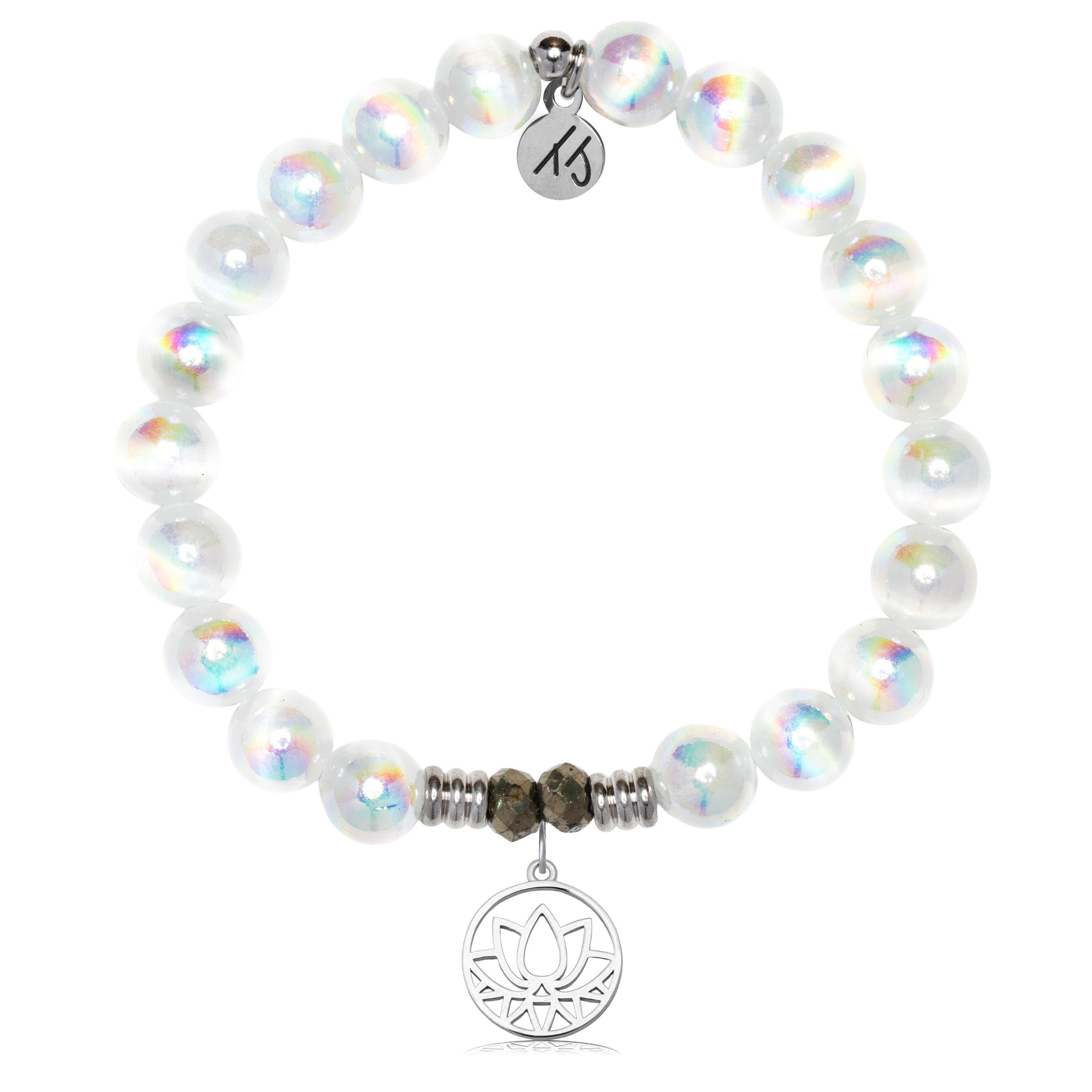 White Selenite Gemstone Bracelet with Resilience Sterling Silver Charm