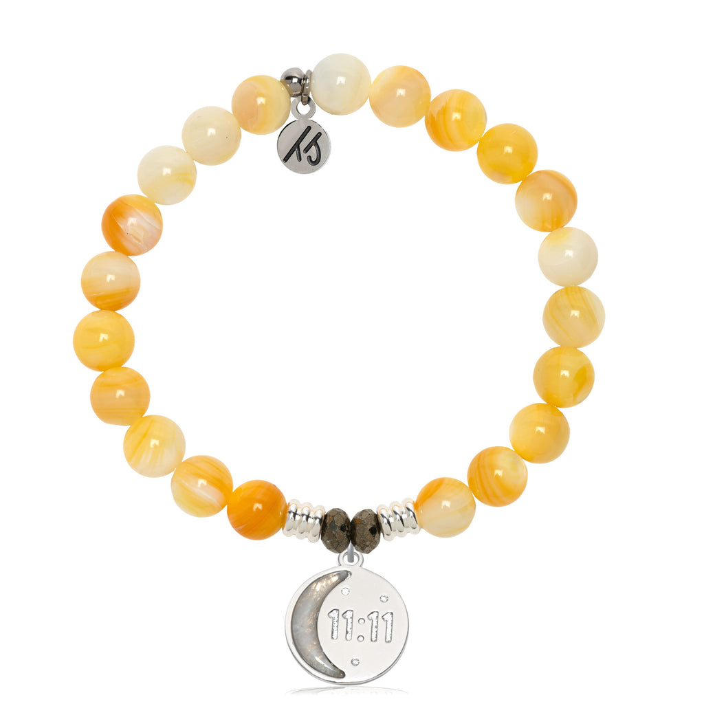 Yellow Shell Gemstone Bracelet with 11:11 Sterling Silver Charm