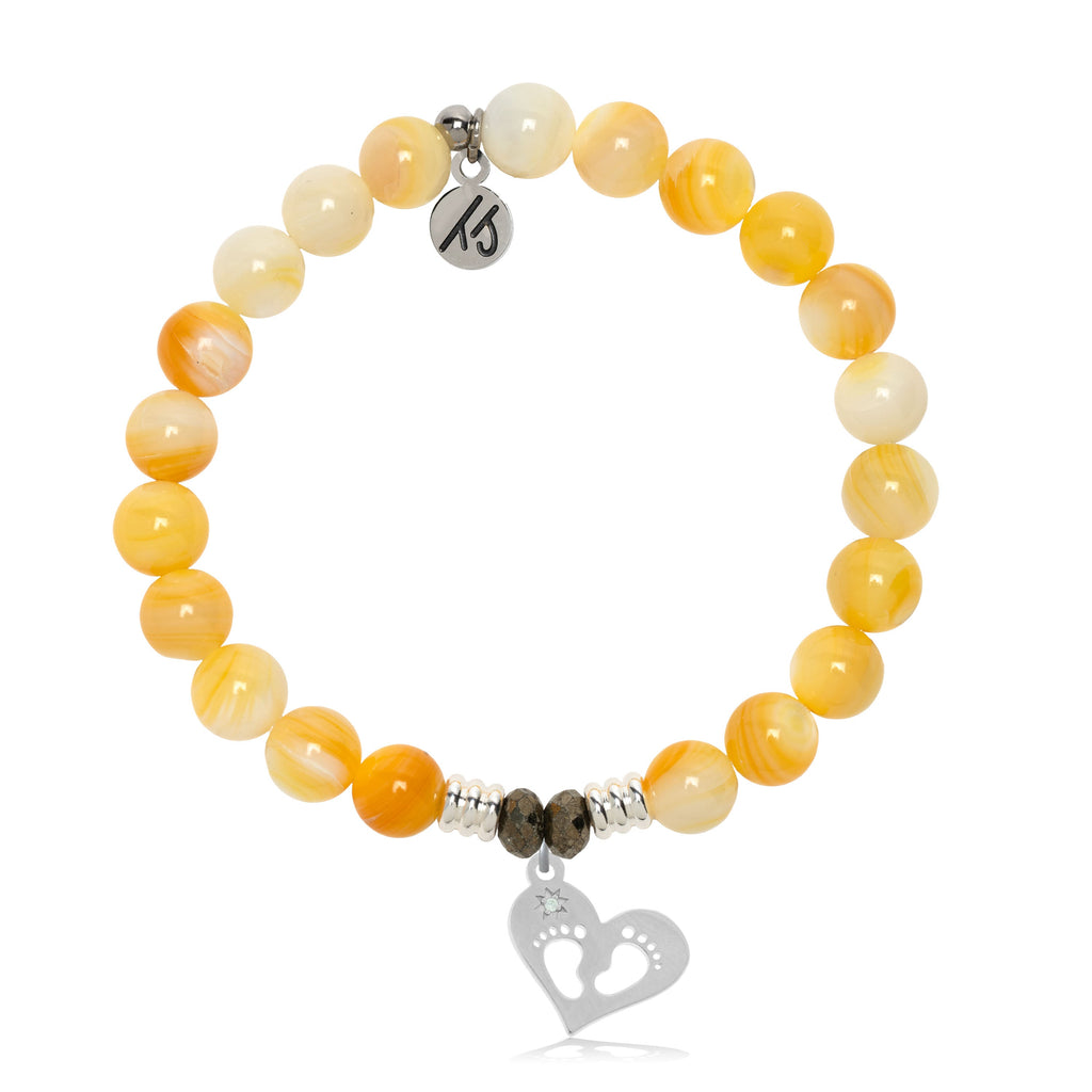 Yellow Shell Gemstone Bracelet with Baby Feet Sterling Silver Charm