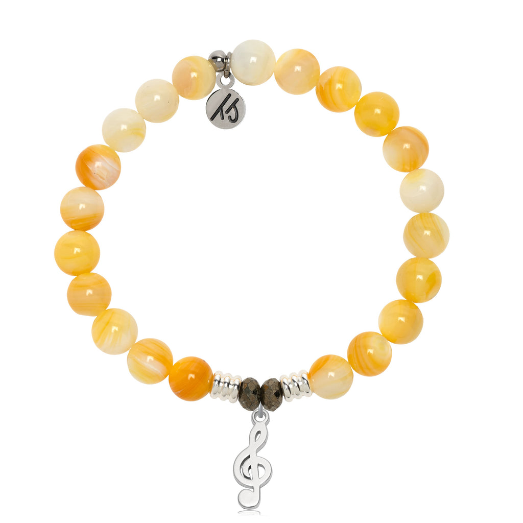 Yellow Shell Gemstone Bracelet with Music Note Sterling Silver Charm