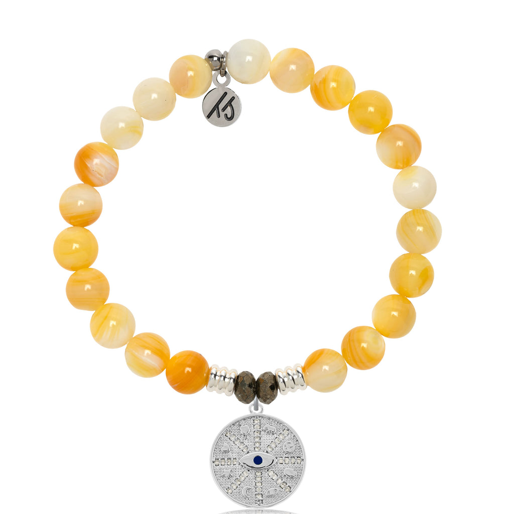 Yellow Shell Gemstone Bracelet with Protection Sterling Silver Charm