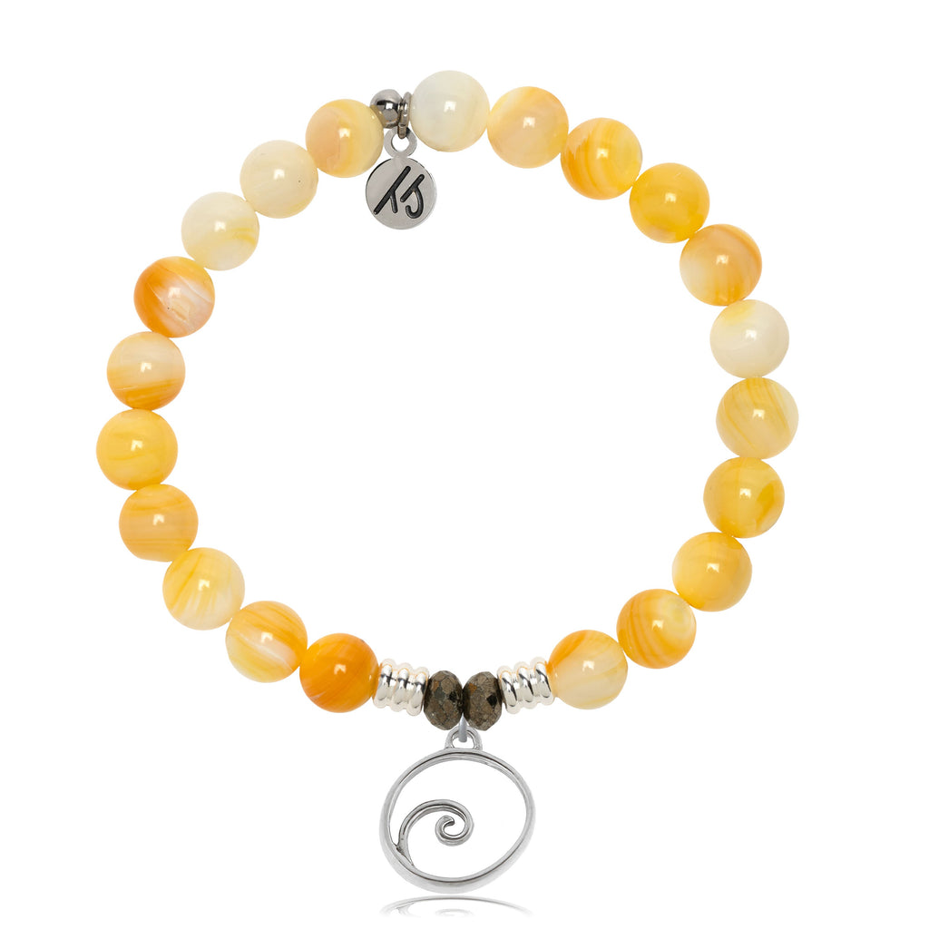 Yellow Shell Gemstone Bracelet with Wave Sterling Silver Charm
