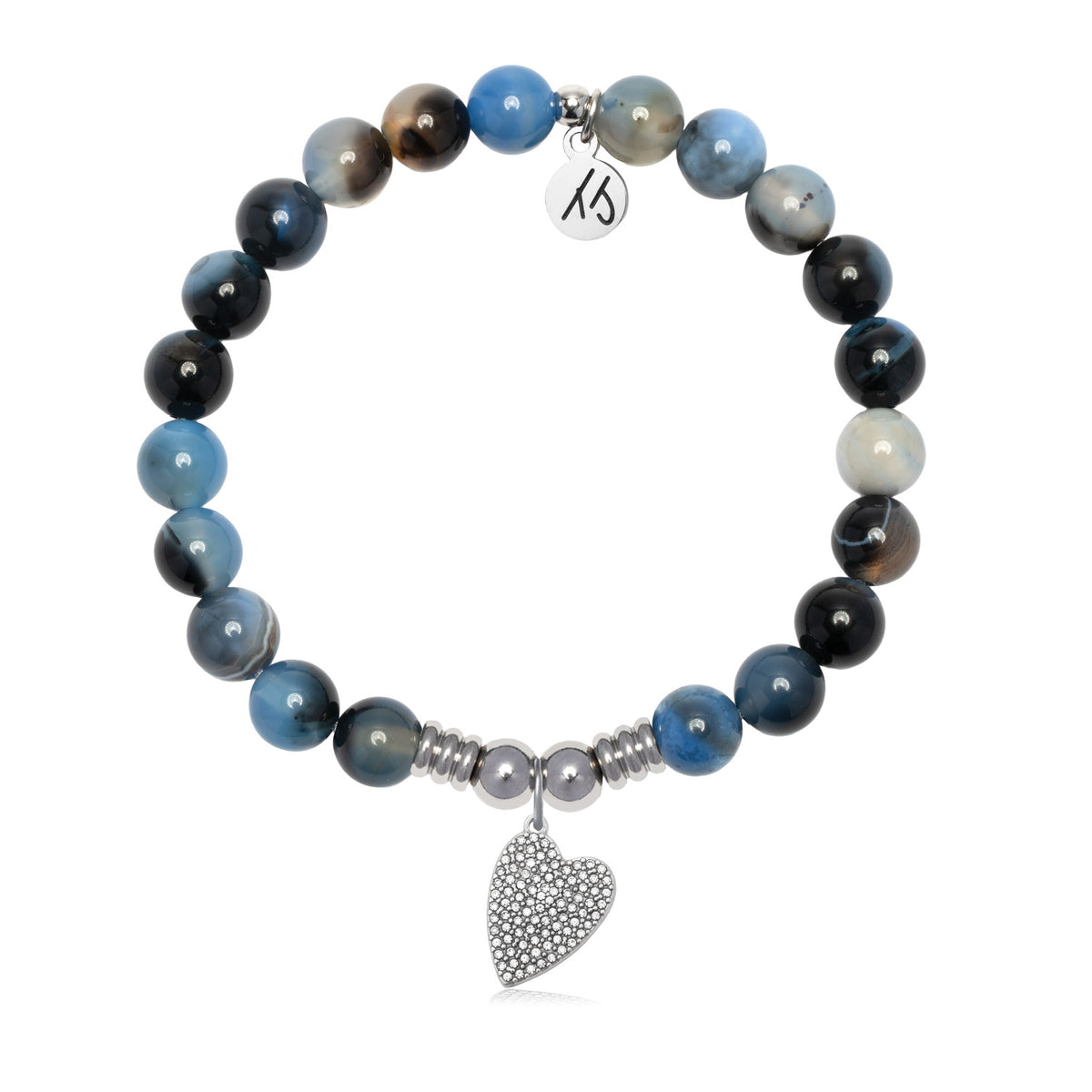You are Loved Charm with Black and Blue Agate Gemstone Bracelet