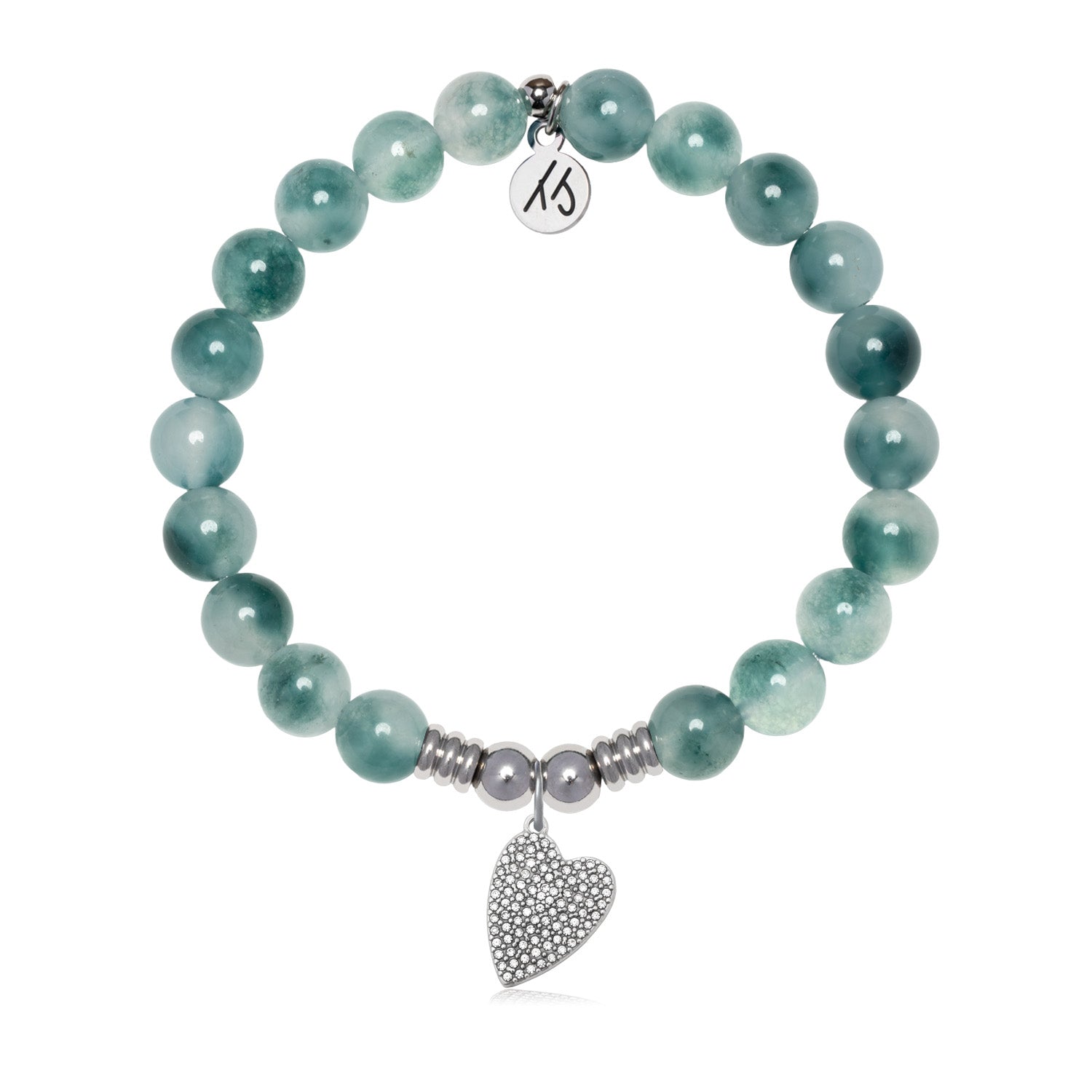 You are Loved Charm with Teal White Jade Gemstone Bracelet