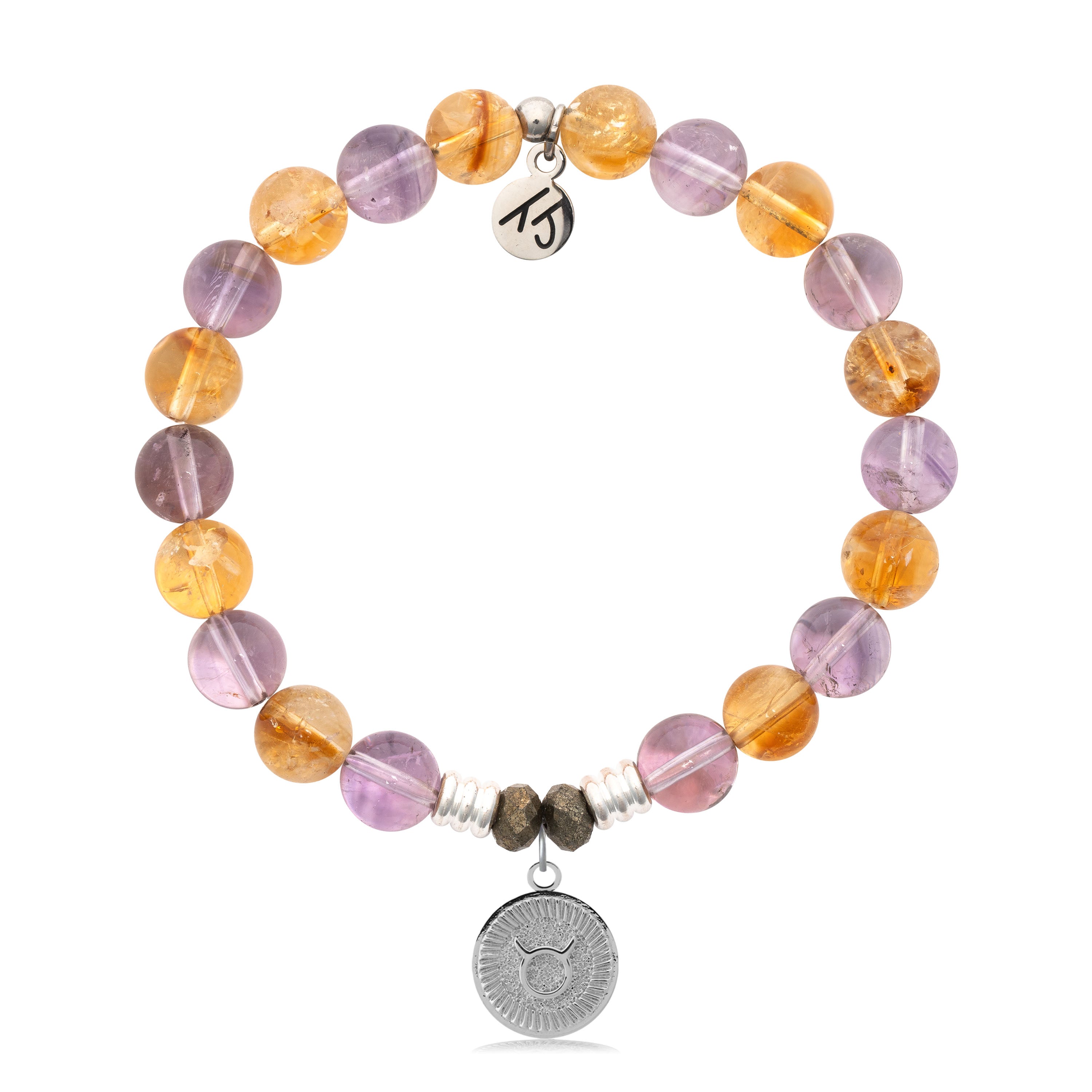 Zodiac Collection: Amethyst Citrine Gemstone Bracelet with Taurus Sterling Silver Charm