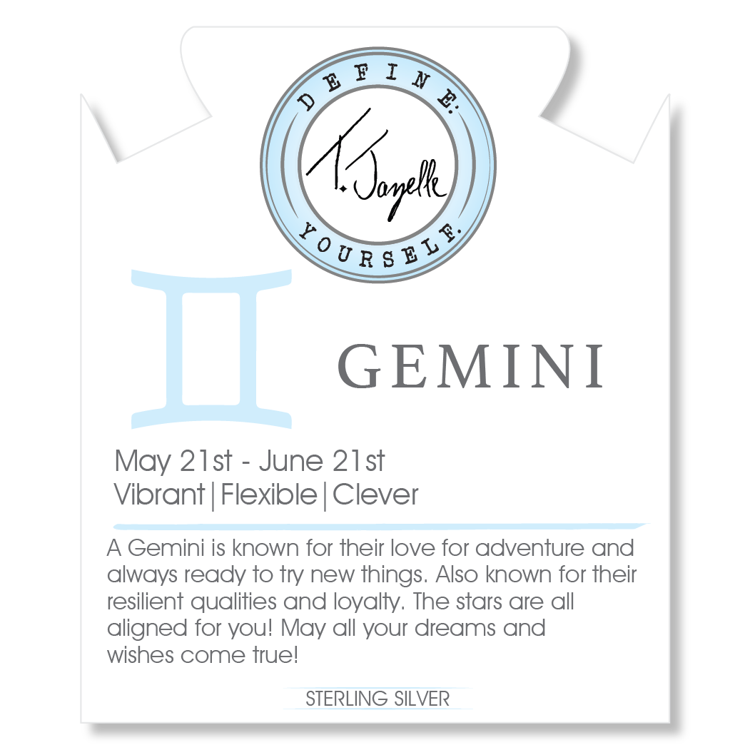 Zodiac Collection: Green Shell Gemstone Bracelet with Gemini Sterling Silver Charm