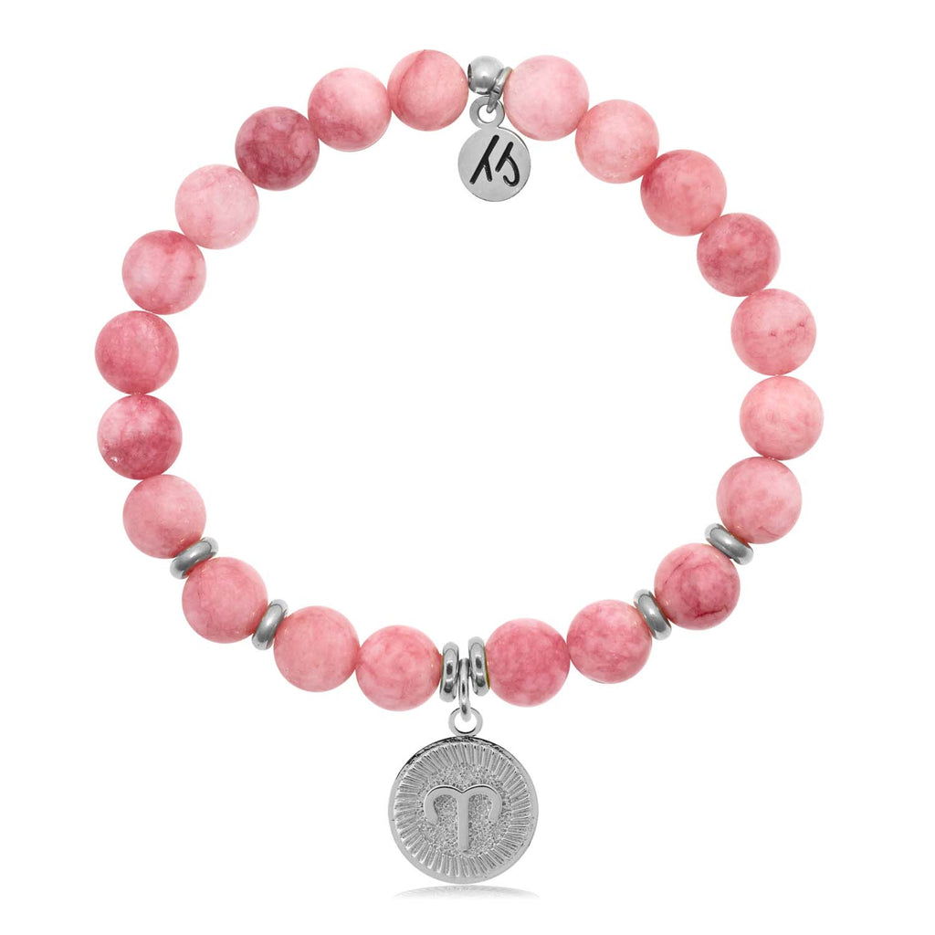 Zodiac Collection - Pink Jade Stone Bracelet with Aries Sterling Silver Charm