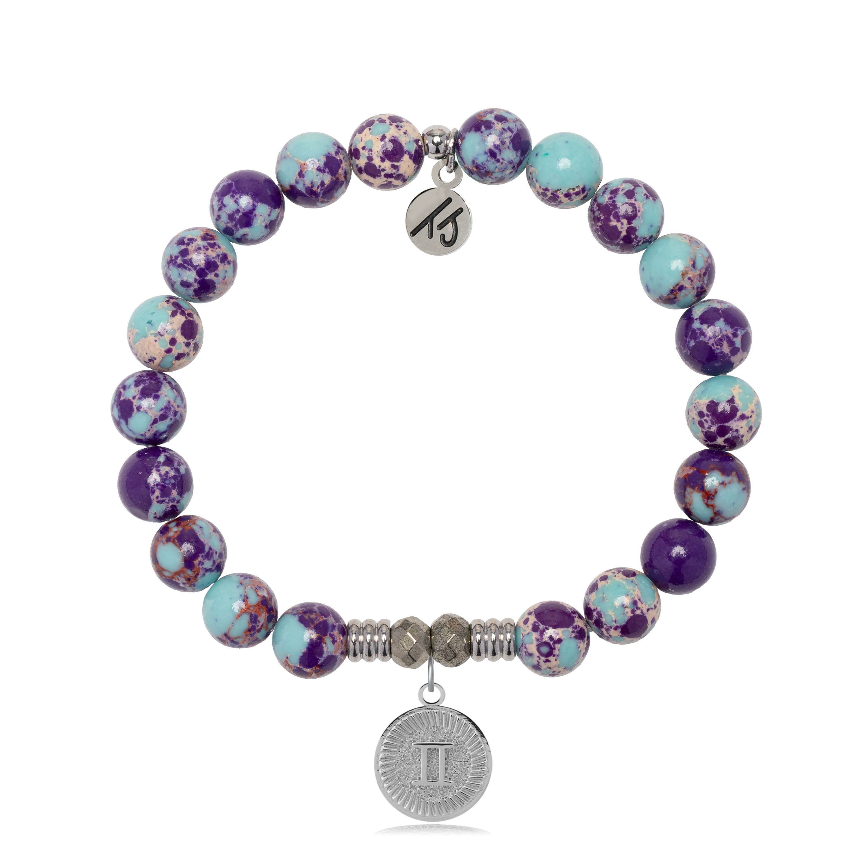 Zodiac Collection: Purple Blue Jasper Gemstone Bracelet with Gemini Sterling Silver Charm