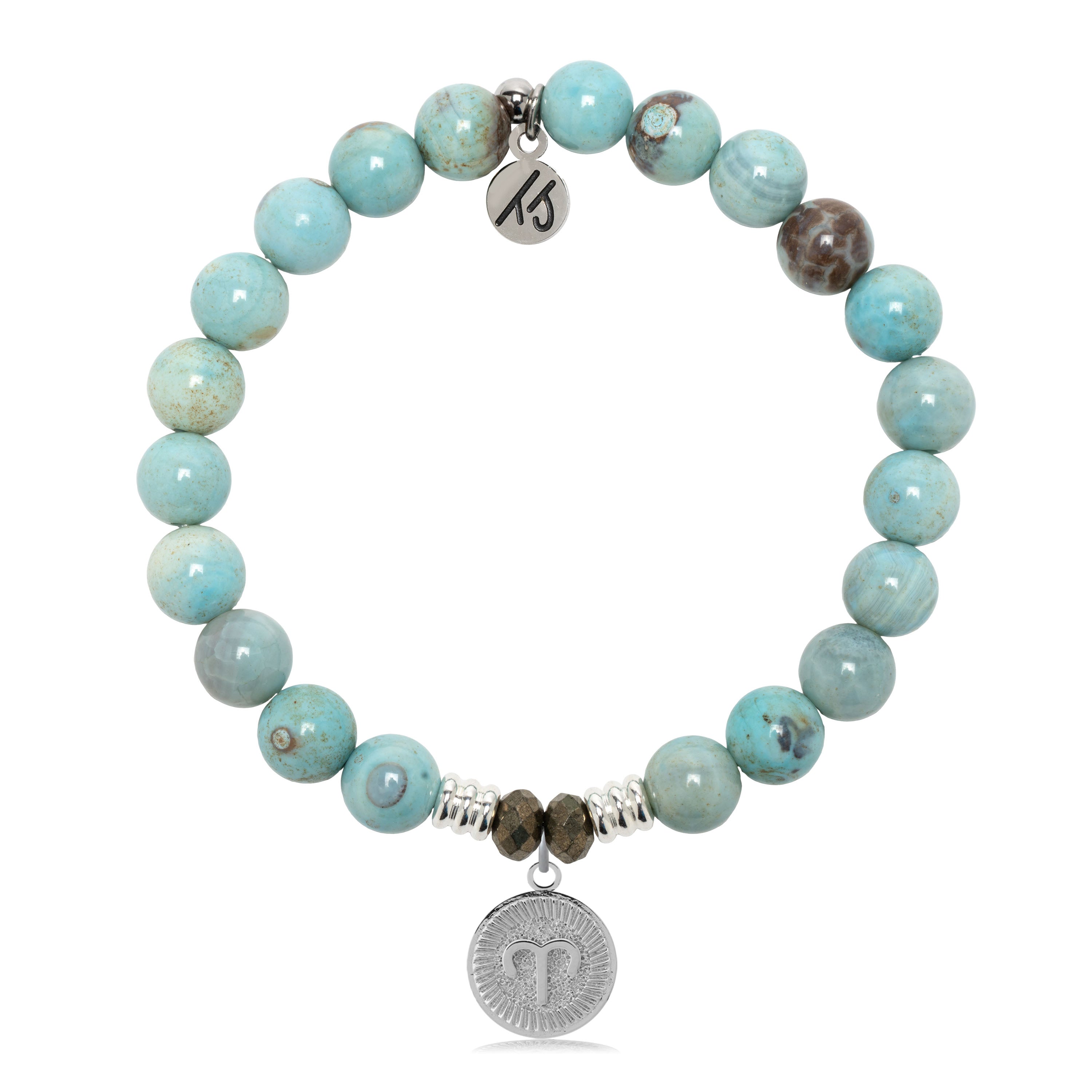 Zodiac Collection: Robins Egg Agate Gemstone Bracelet with Aries Sterling Silver Charm