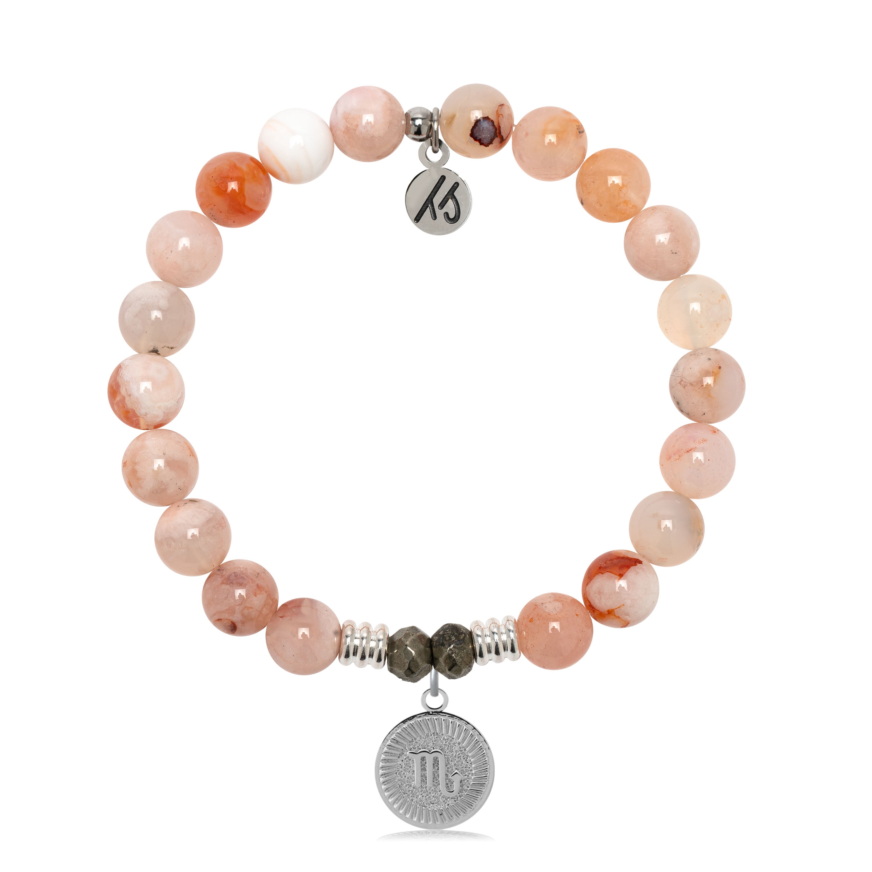 Zodiac Collection: Sakura Agate Gemstone Bracelet with Scorpio Sterling Silver Charm