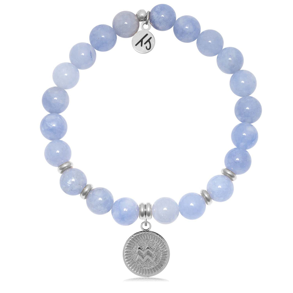 Zodiac Collection - Sky Blue Jade Stone Bracelet with Aquarius Sterling Silver Charm
