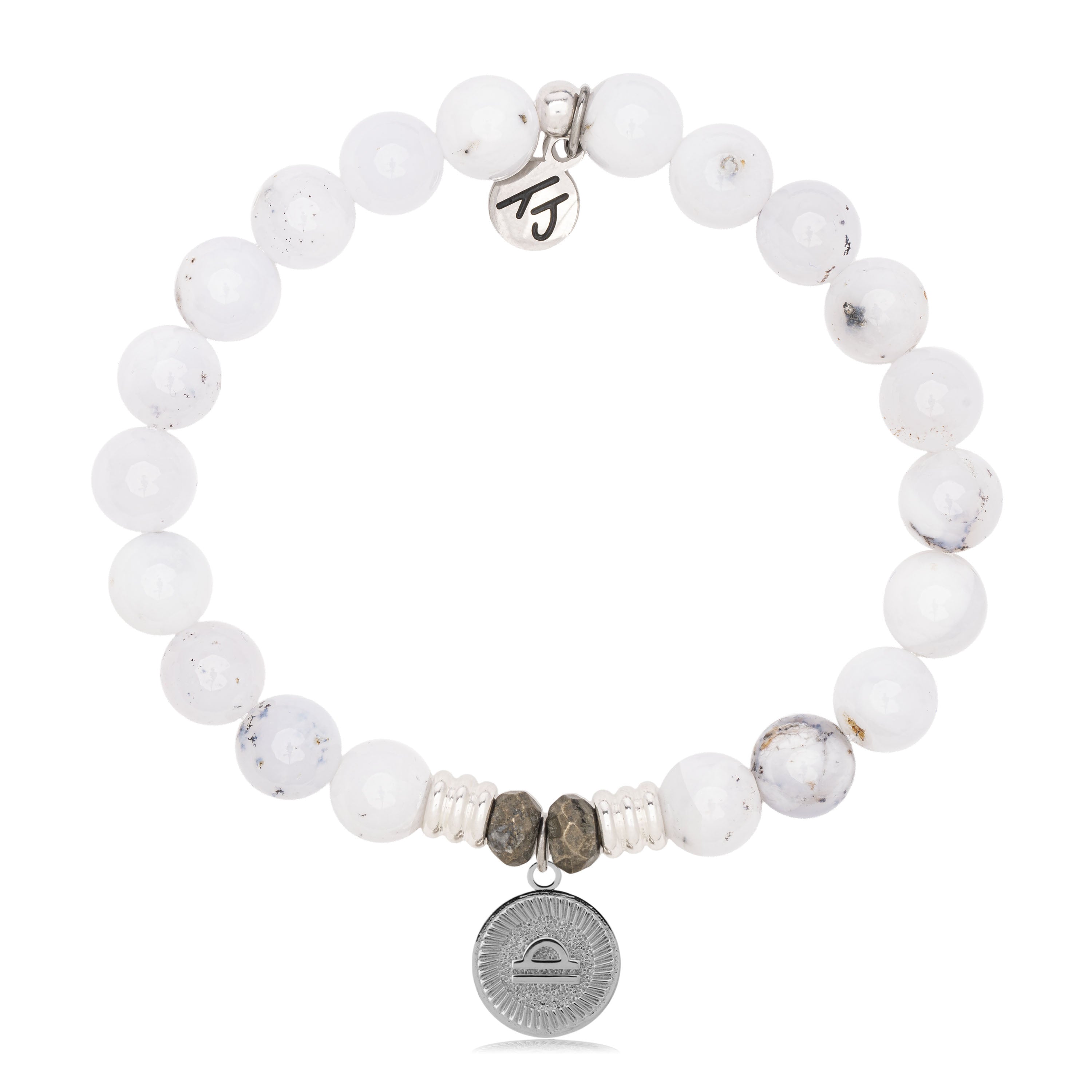 Zodiac Collection: White Chalcedony Gemstone Bracelet with Libra Sterling Silver Charm