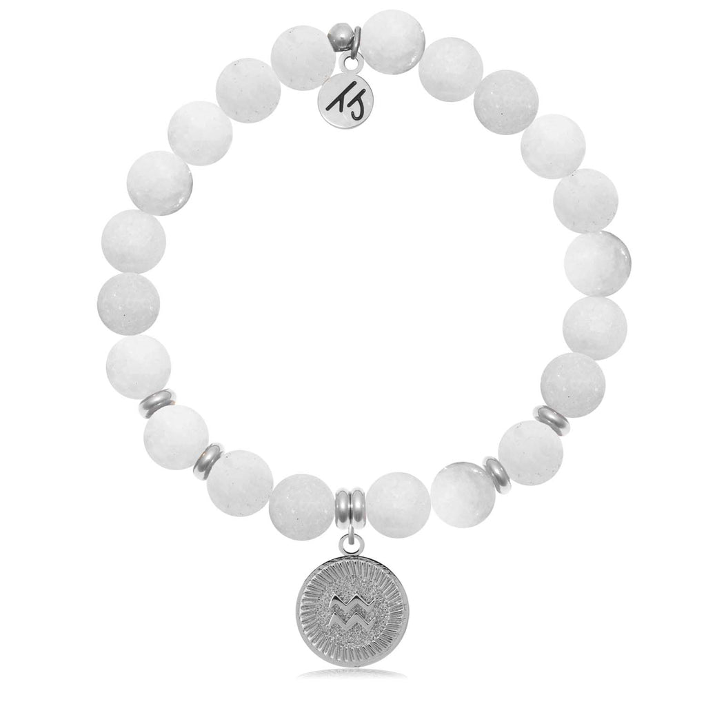 Zodiac Collection - White Moonstone Stone Bracelet with Aquarius Sterling Silver Charm