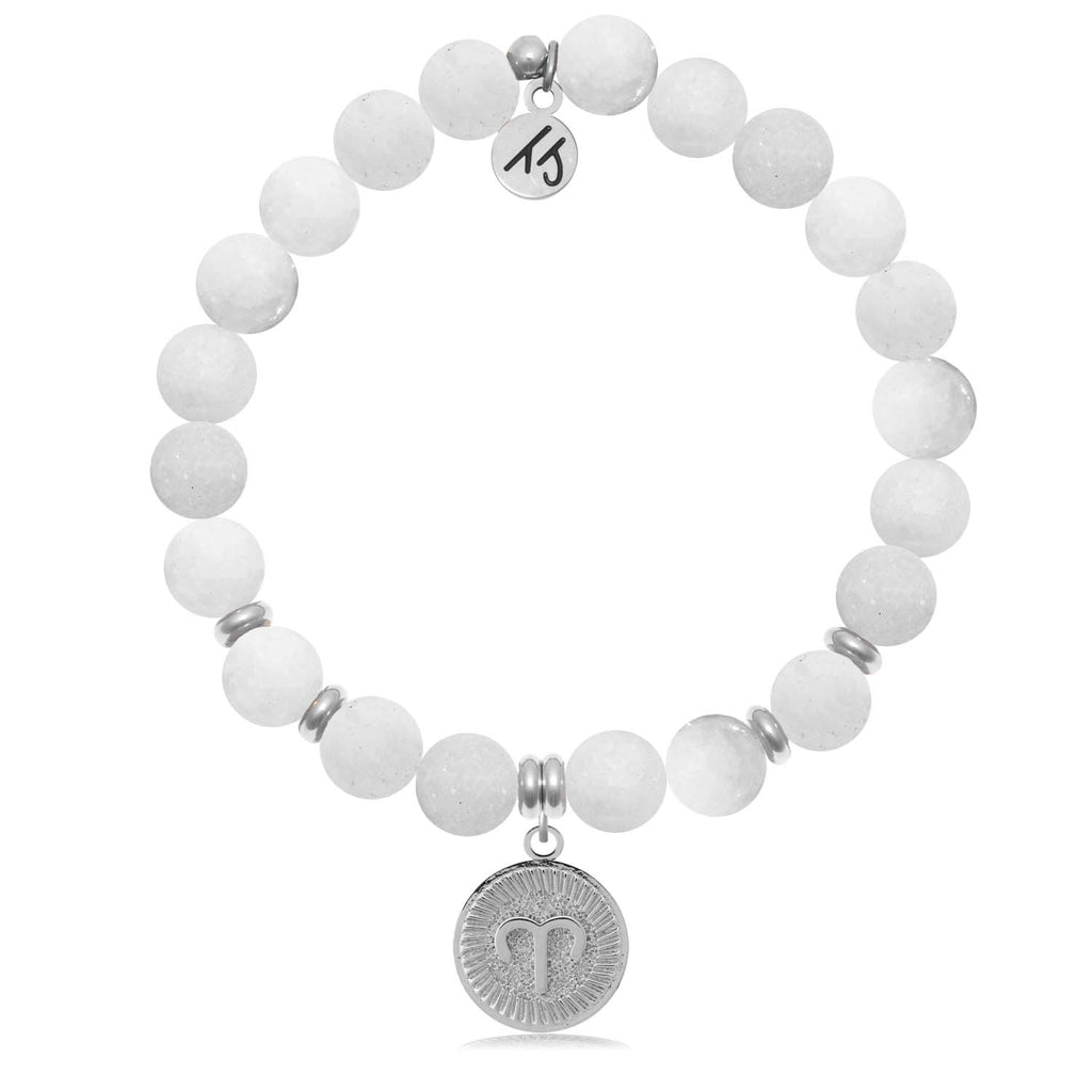 Zodiac Collection - White Moonstone Stone Bracelet with Aries Sterling Silver Charm