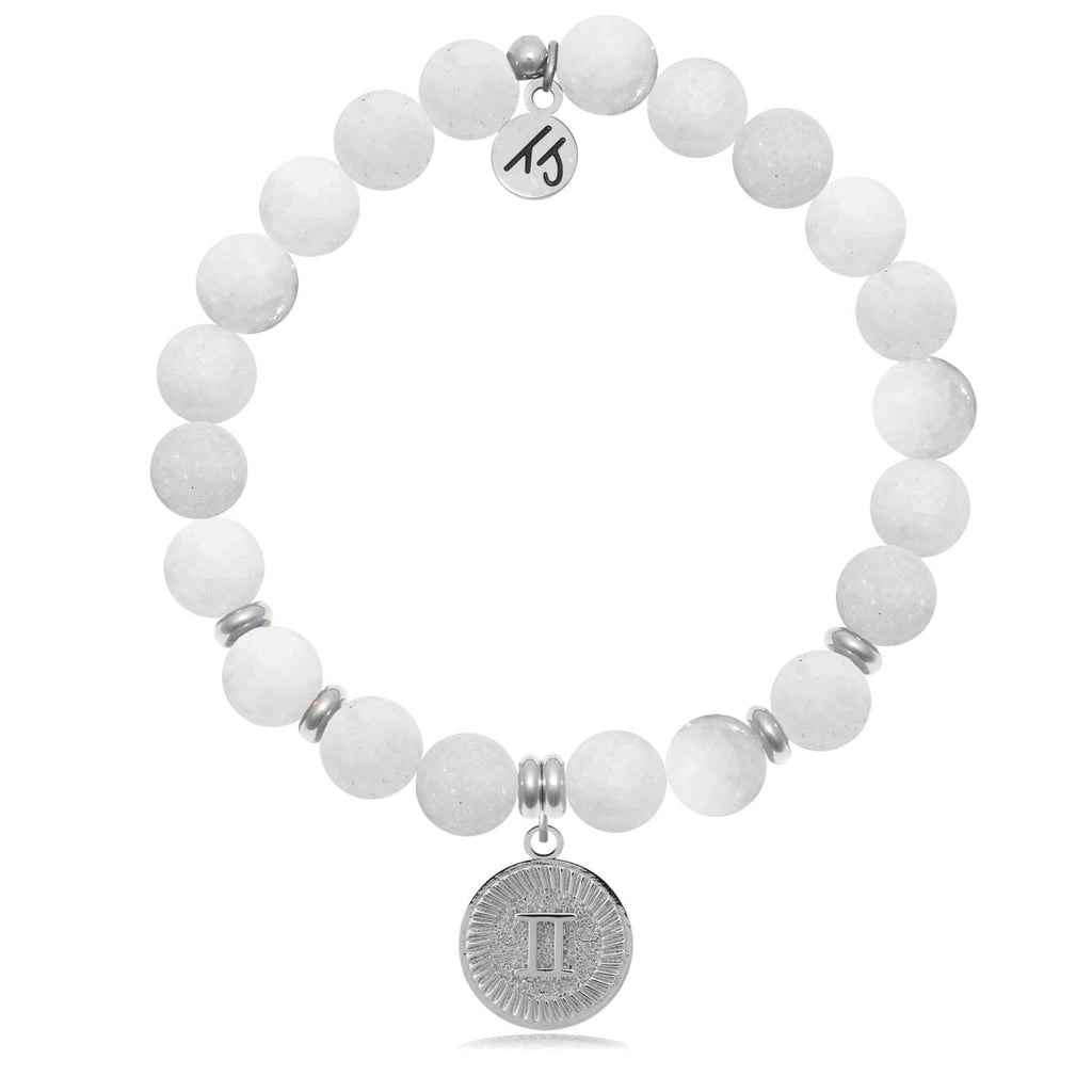 Zodiac Collection - White Moonstone Stone Bracelet with Gemini Sterling Silver Charm