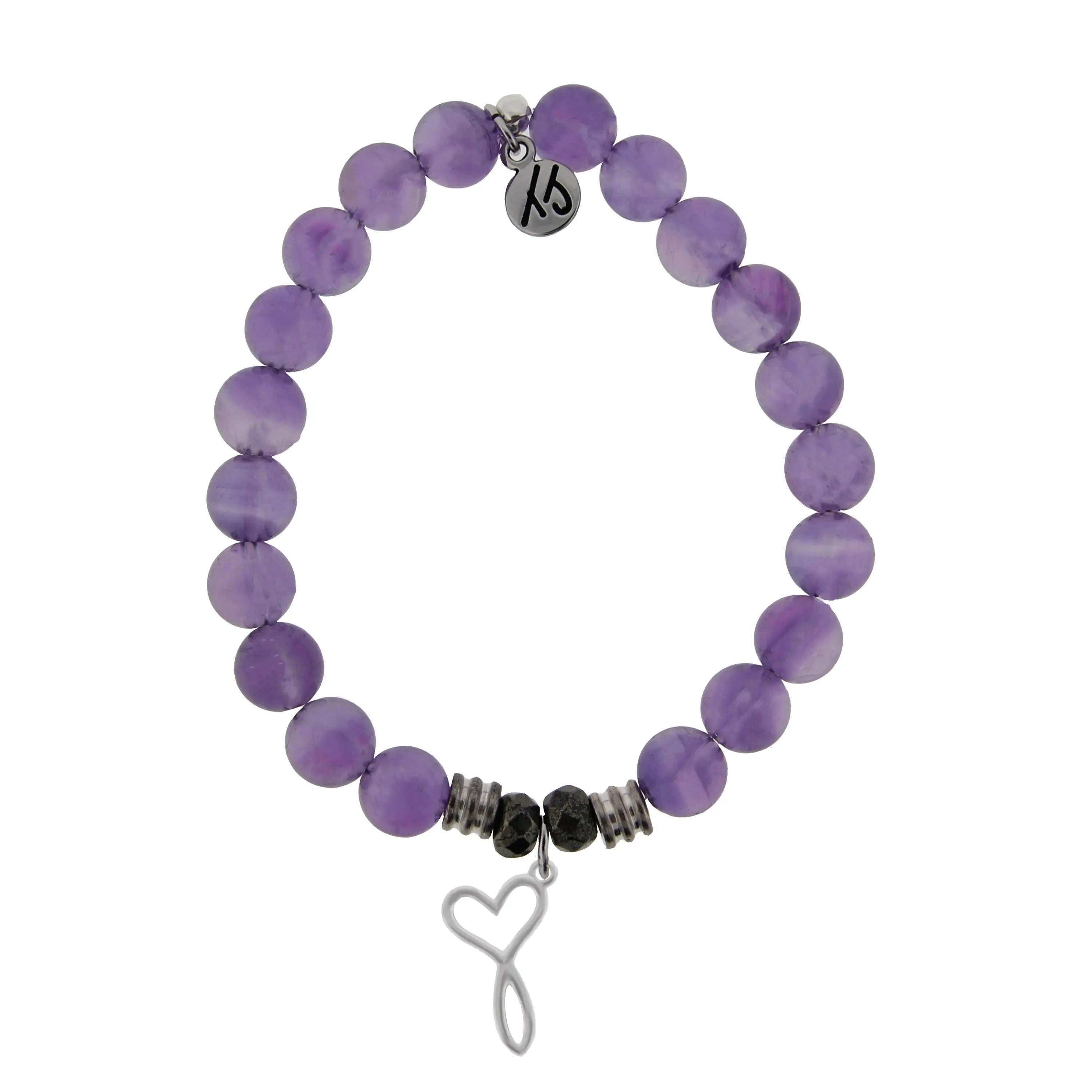 Amethyst Gemstone Bracelet with Infinity Heart Sterling Silver Charm Tiffany Jazelle