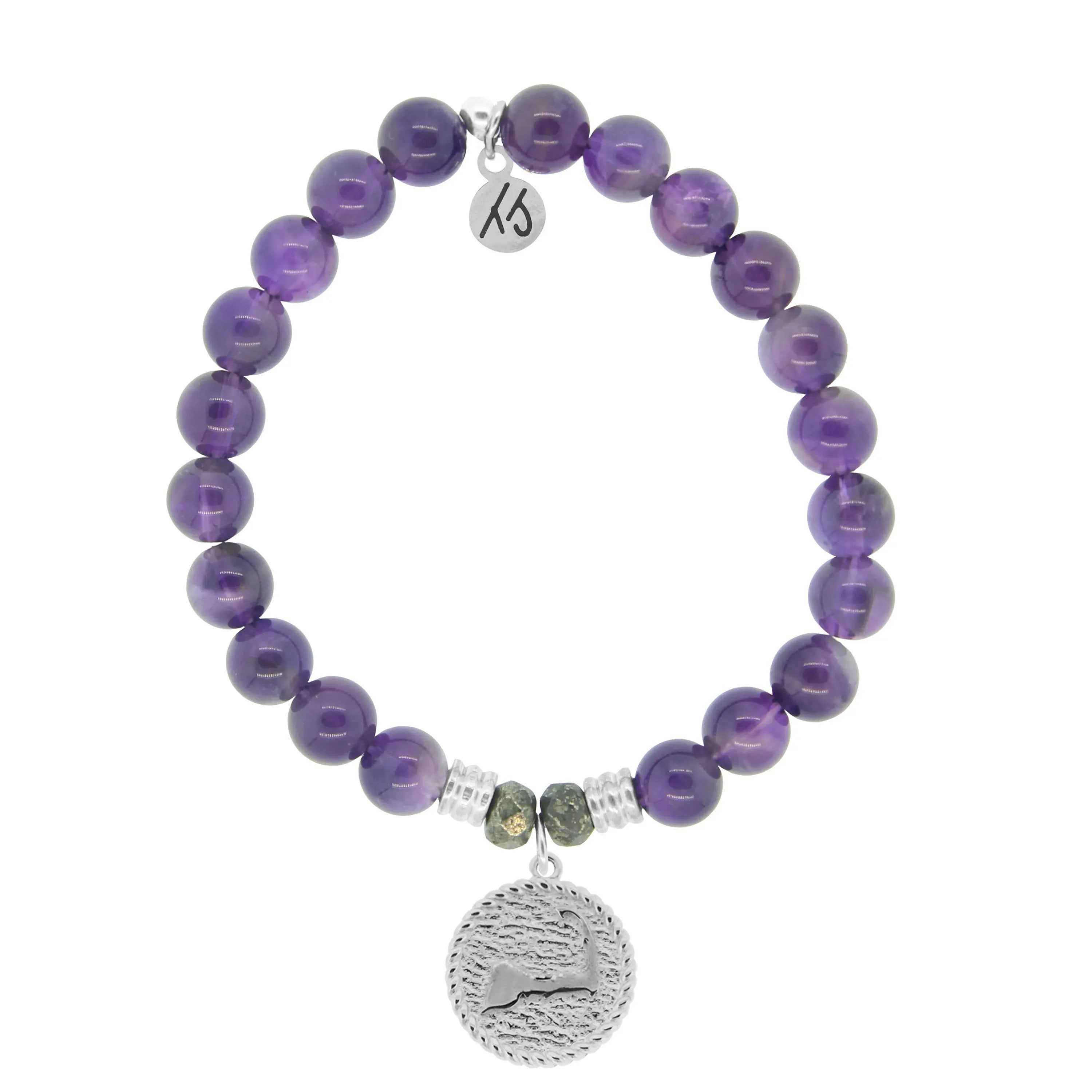 Amethyst Gemstone Bracelet with Cape Cod Coin Sterling Silver Charm Tiffany Jazelle