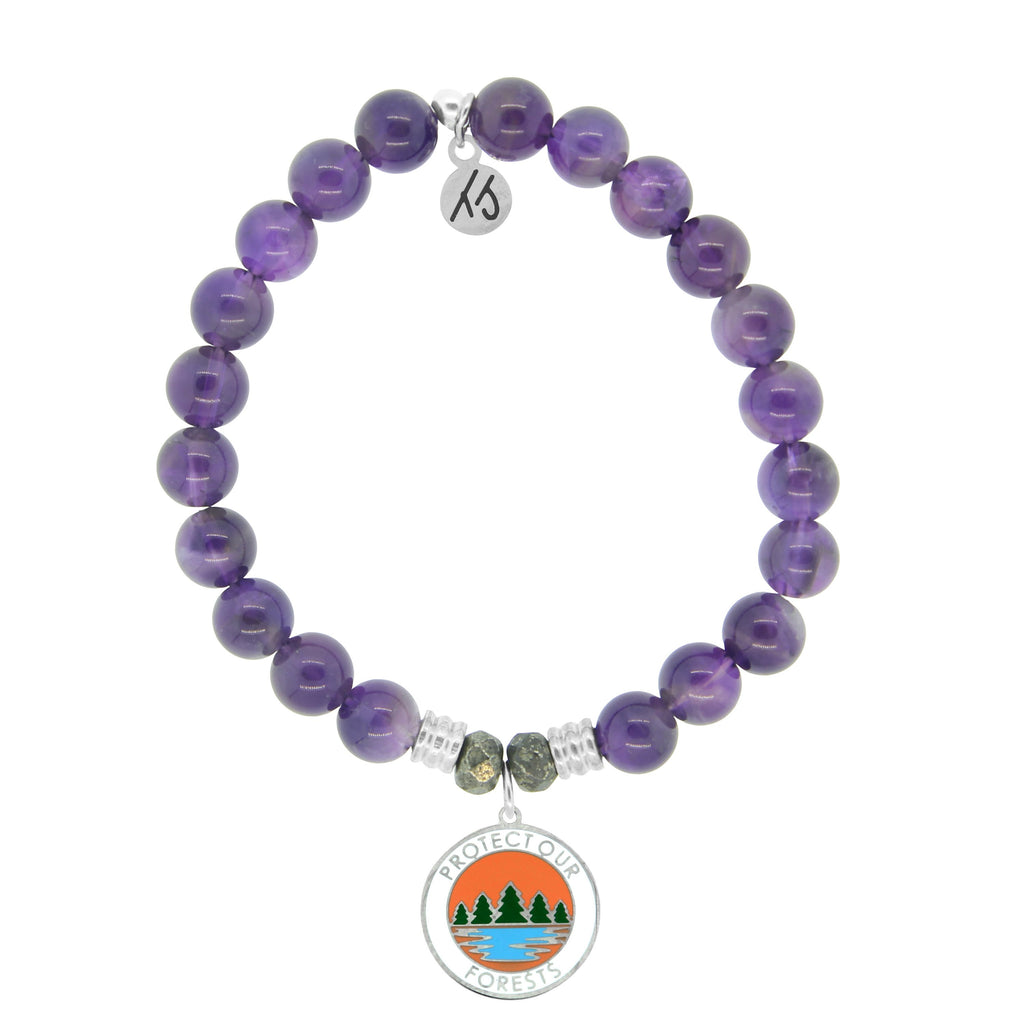 Amethyst Stone Bracelet with Protect Our Forest Sterling Silver Charm