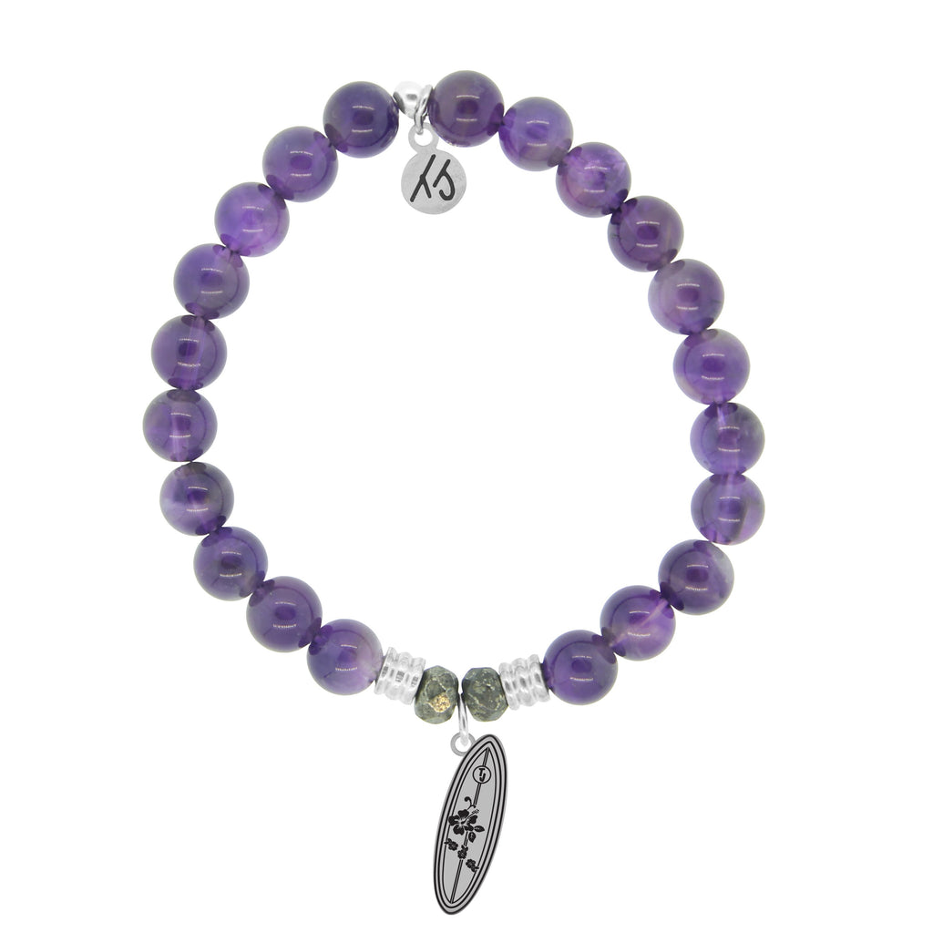 Amethyst Stone Bracelet with Ride the Wave Sterling Silver Charm