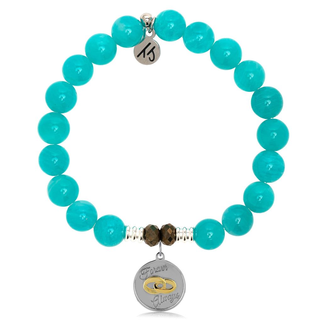 Aqua Amazonite Stone Bracelet with Always and Forever Sterling Silver Charm