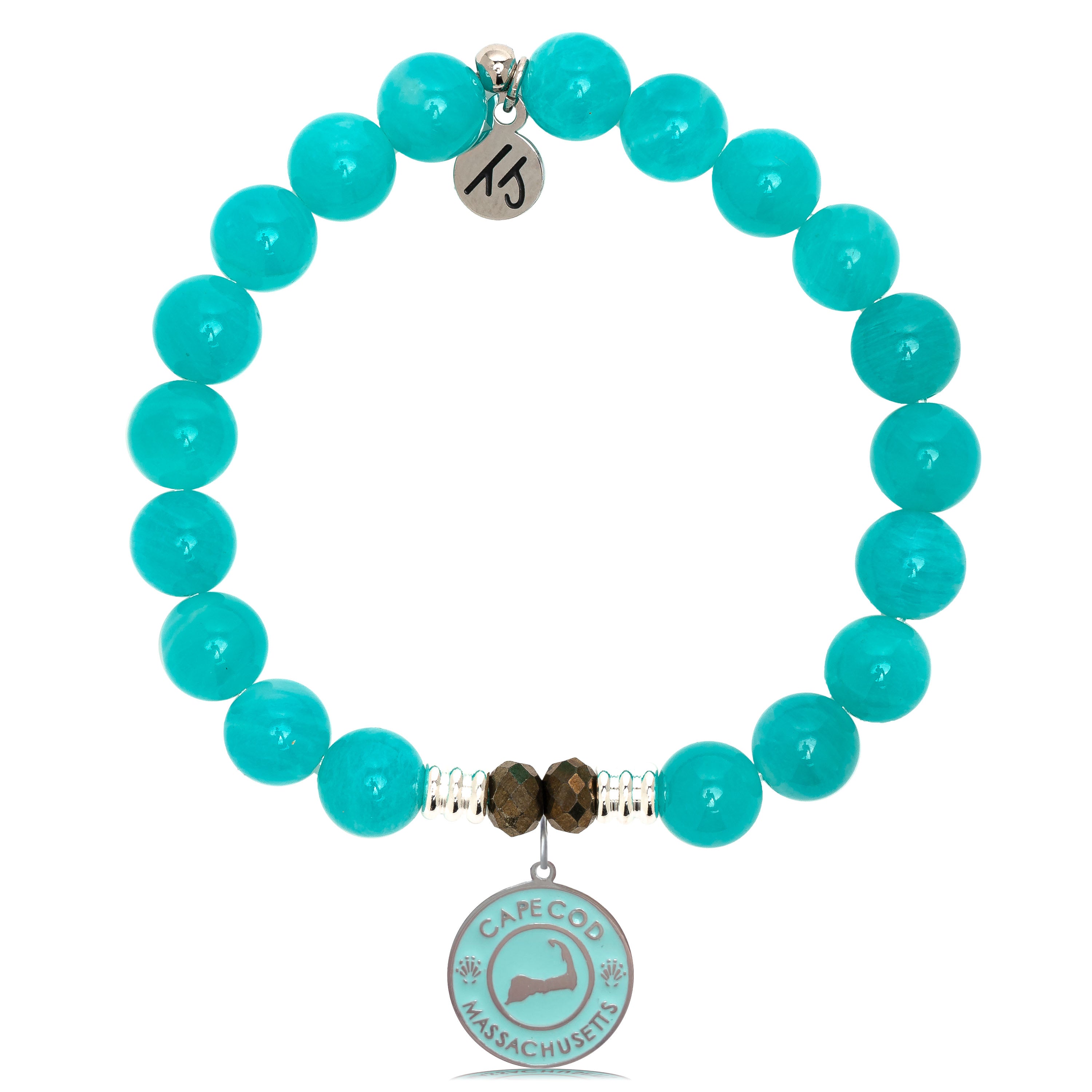 Aqua Amazonite Stone Bracelet with Cape Cod Enamel Sterling Silver Charm
