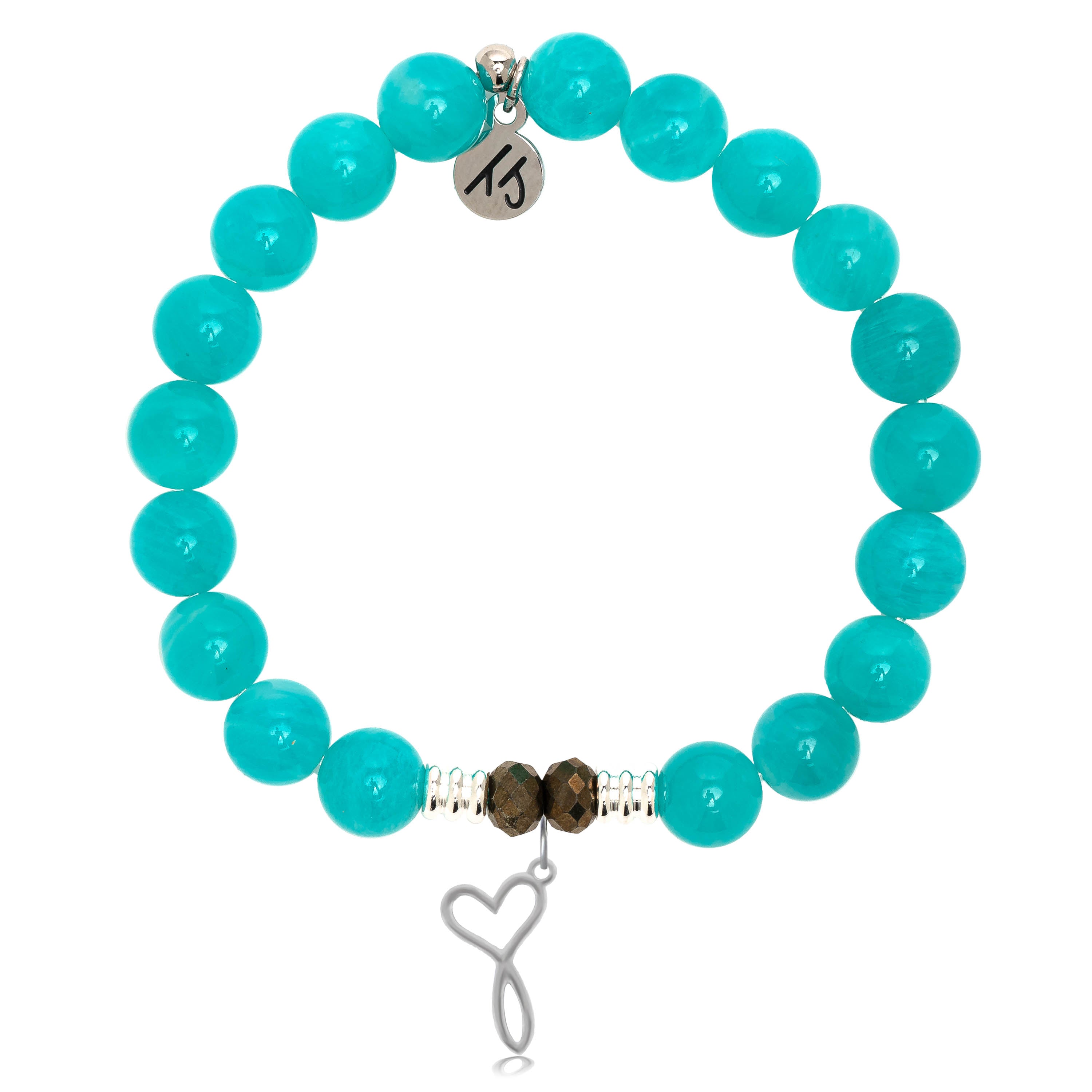 Aqua Amazonite Stone Bracelet with Infinity Heart Sterling Silver Charm