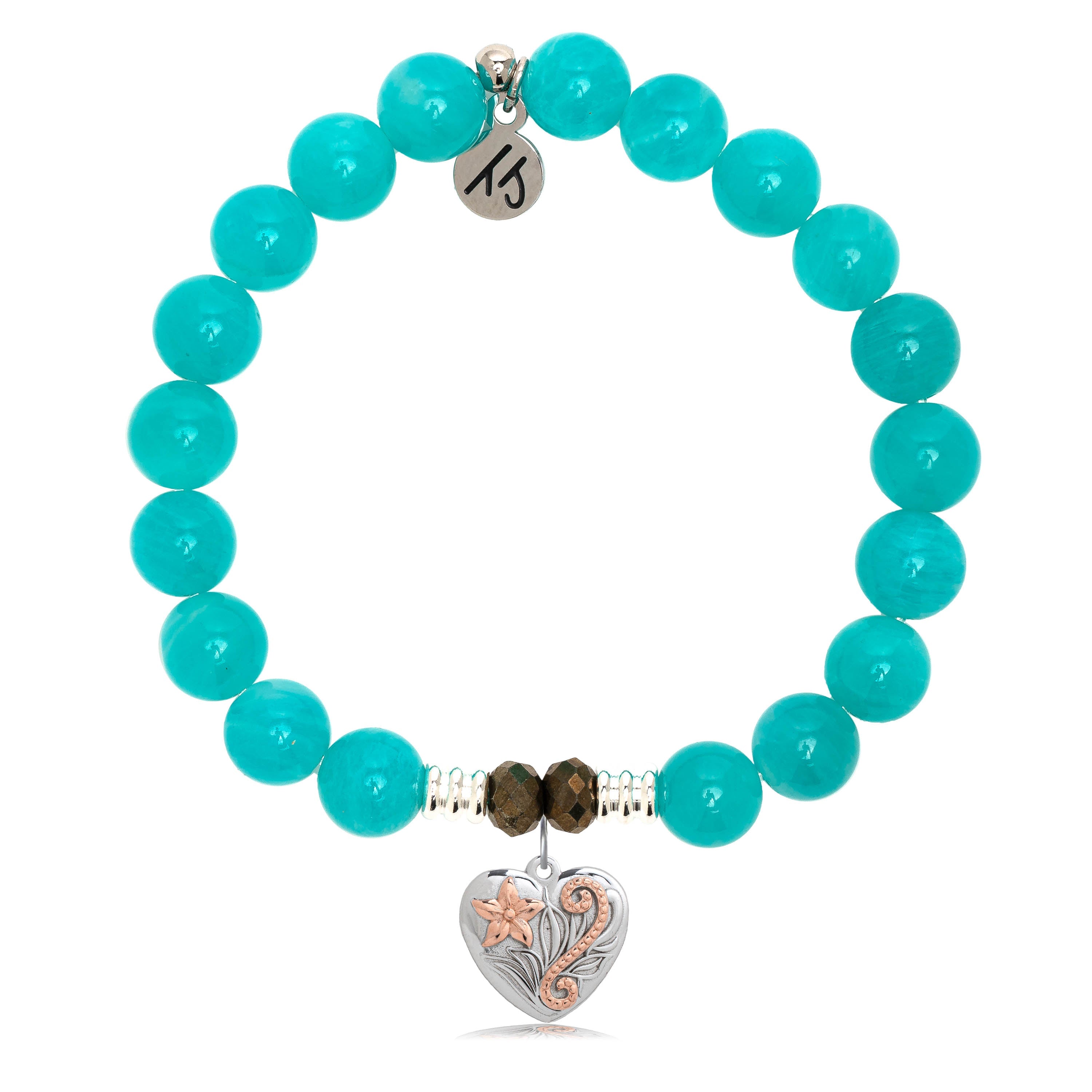 Aqua Amazonite Stone Bracelet with Renewal Heart Sterling Silver Charm