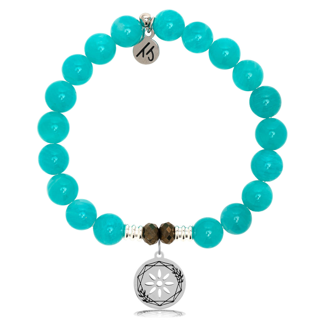 Aqua Amazonite Stone Bracelet with Thank You Sterling Silver Charm