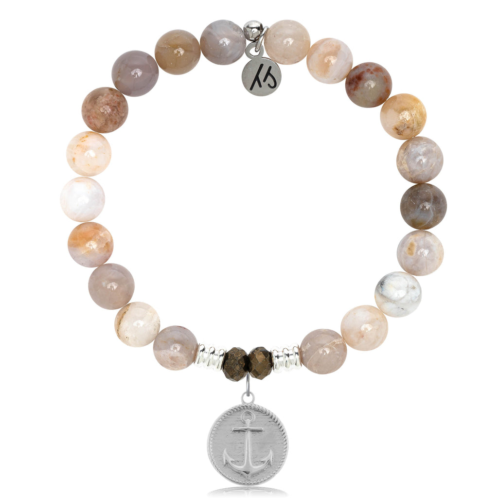 Australian Agate Stone Bracelet with Anchor Sterling Silver Charm