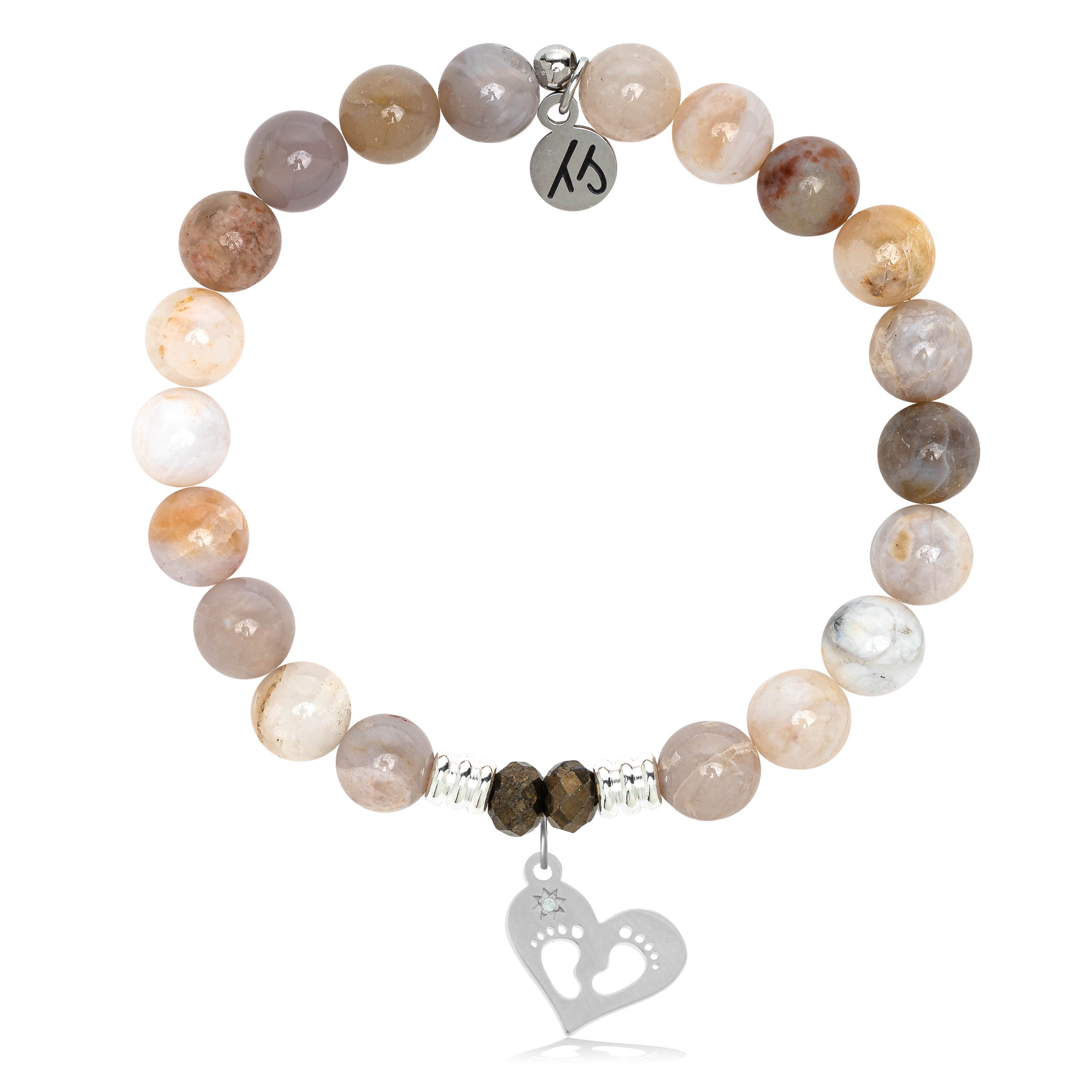 Australian Agate Stone Bracelet with Baby Feet Sterling Silver Charm