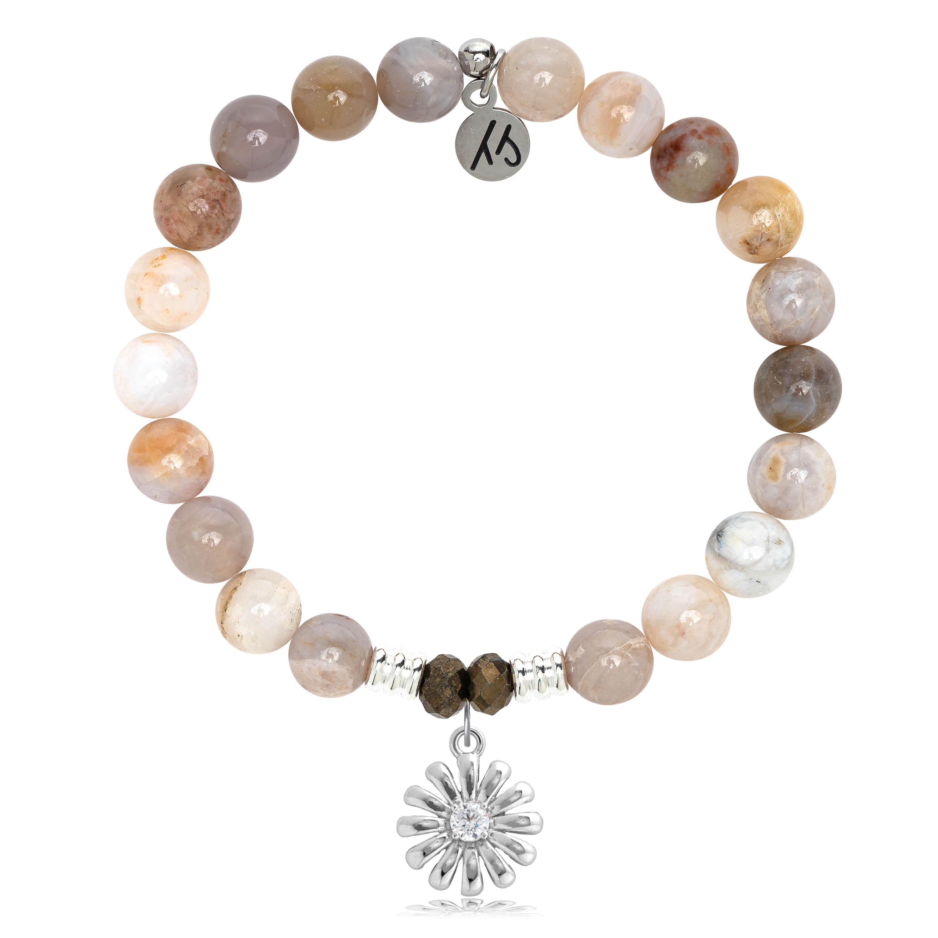 Australian Agate Stone Bracelet with Daisy Sterling Silver Charm