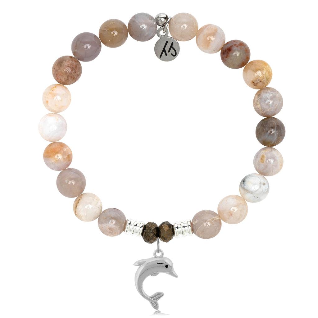 Australian Agate Stone Bracelet with Dolphin Sterling Silver Charm