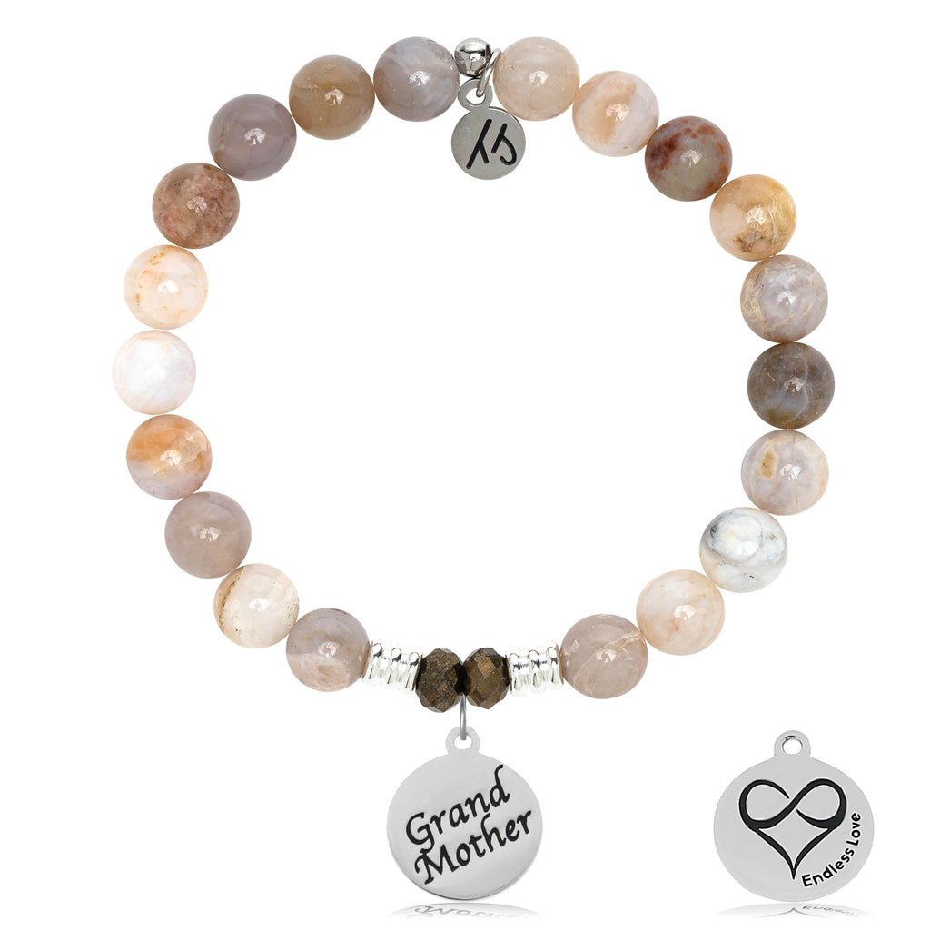 Australian Agate Stone Bracelet with Grandmother Sterling Silver Charm