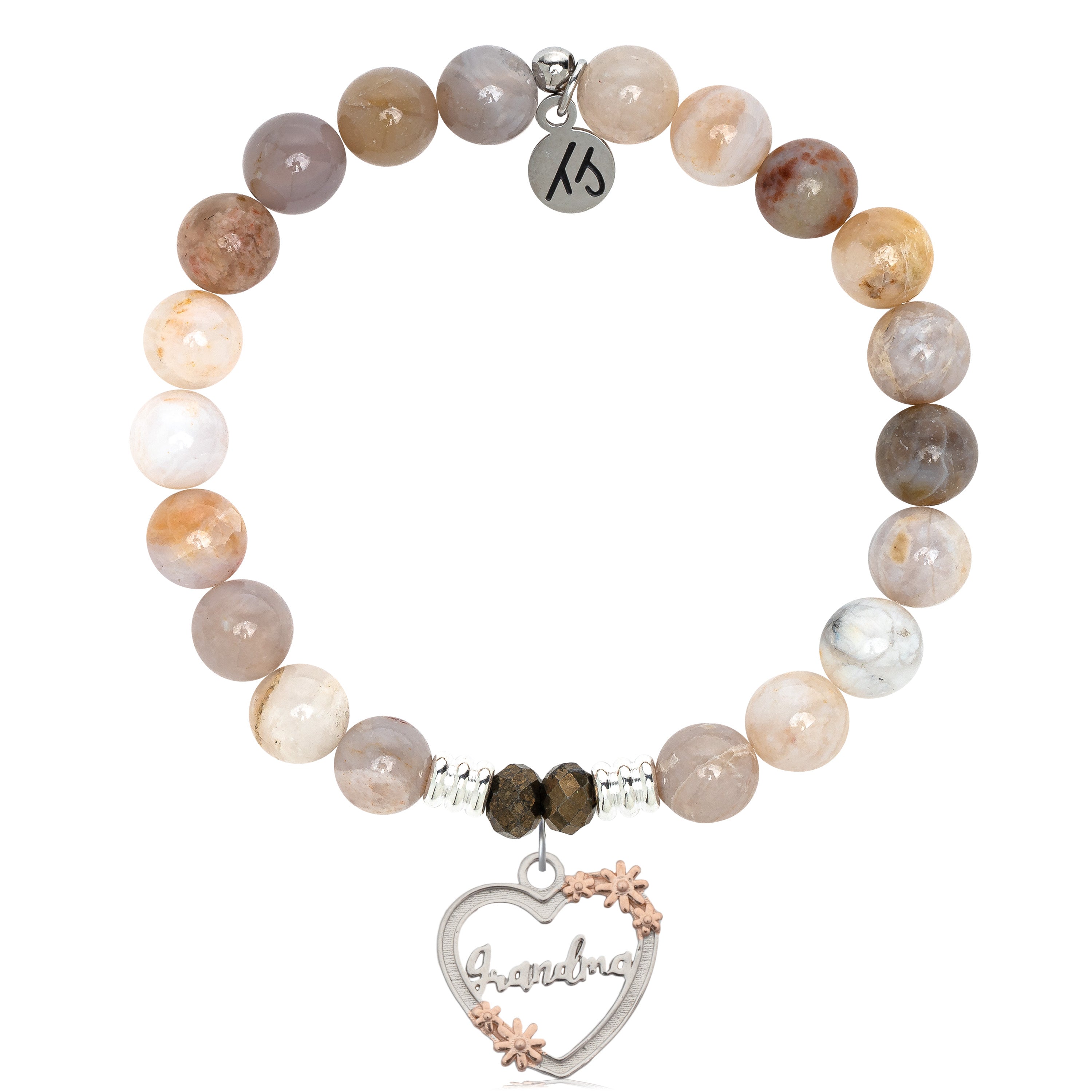 Australian Agate Stone Bracelet with Heart Grandma Sterling Silver Charm