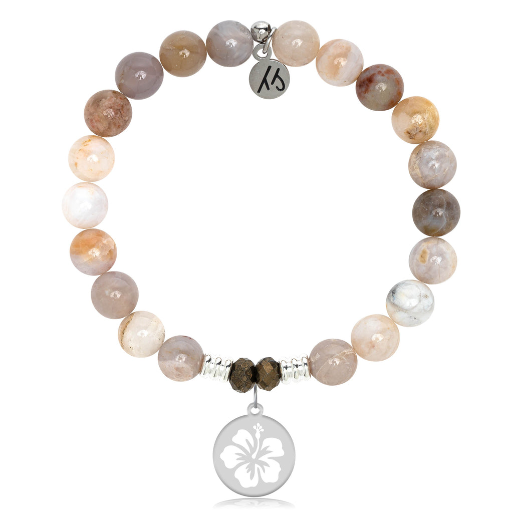 Australian Agate Stone Bracelet with Hibiscus Sterling Silver Charm