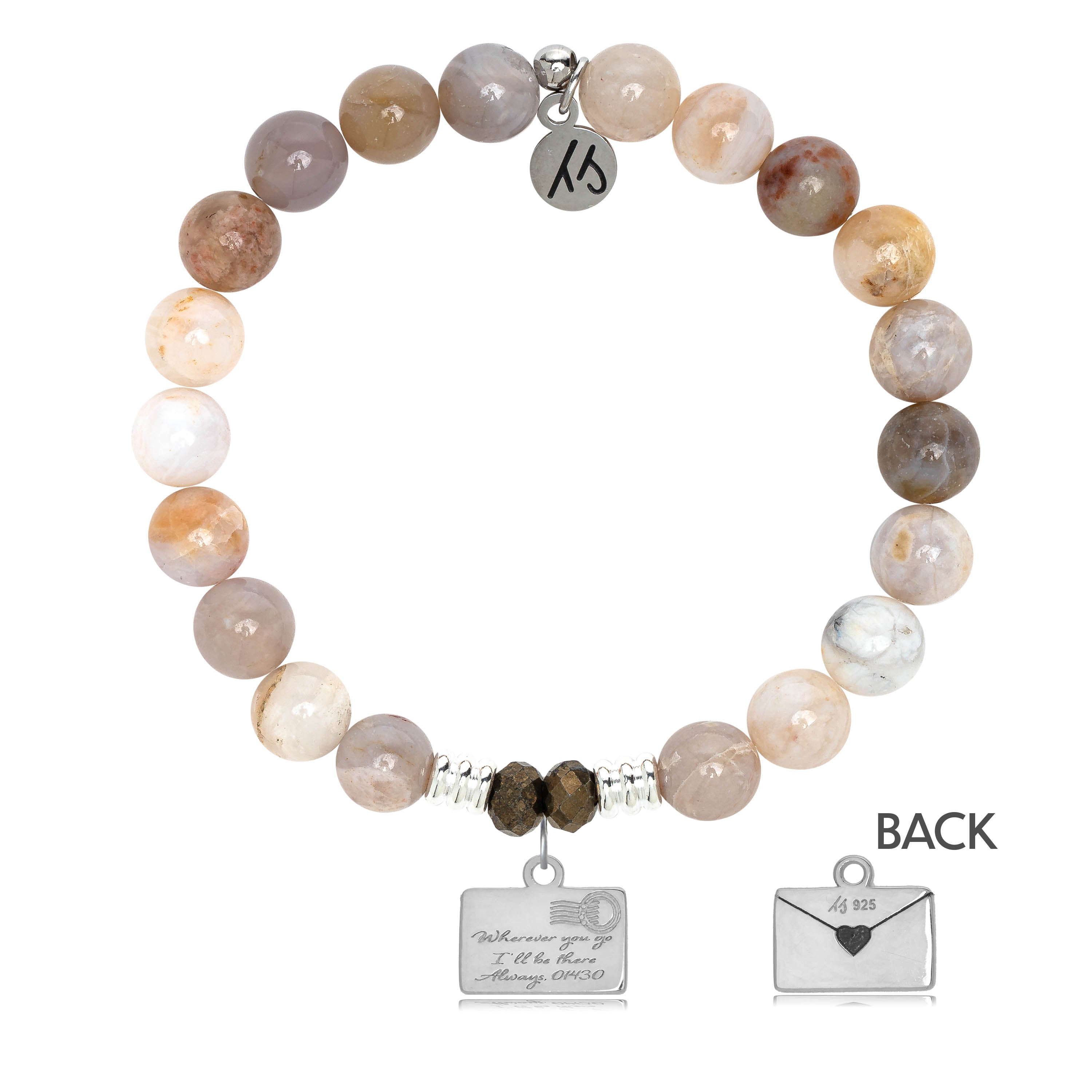Australian Agate Stone Bracelet with Love Letter Sterling Silver Charm