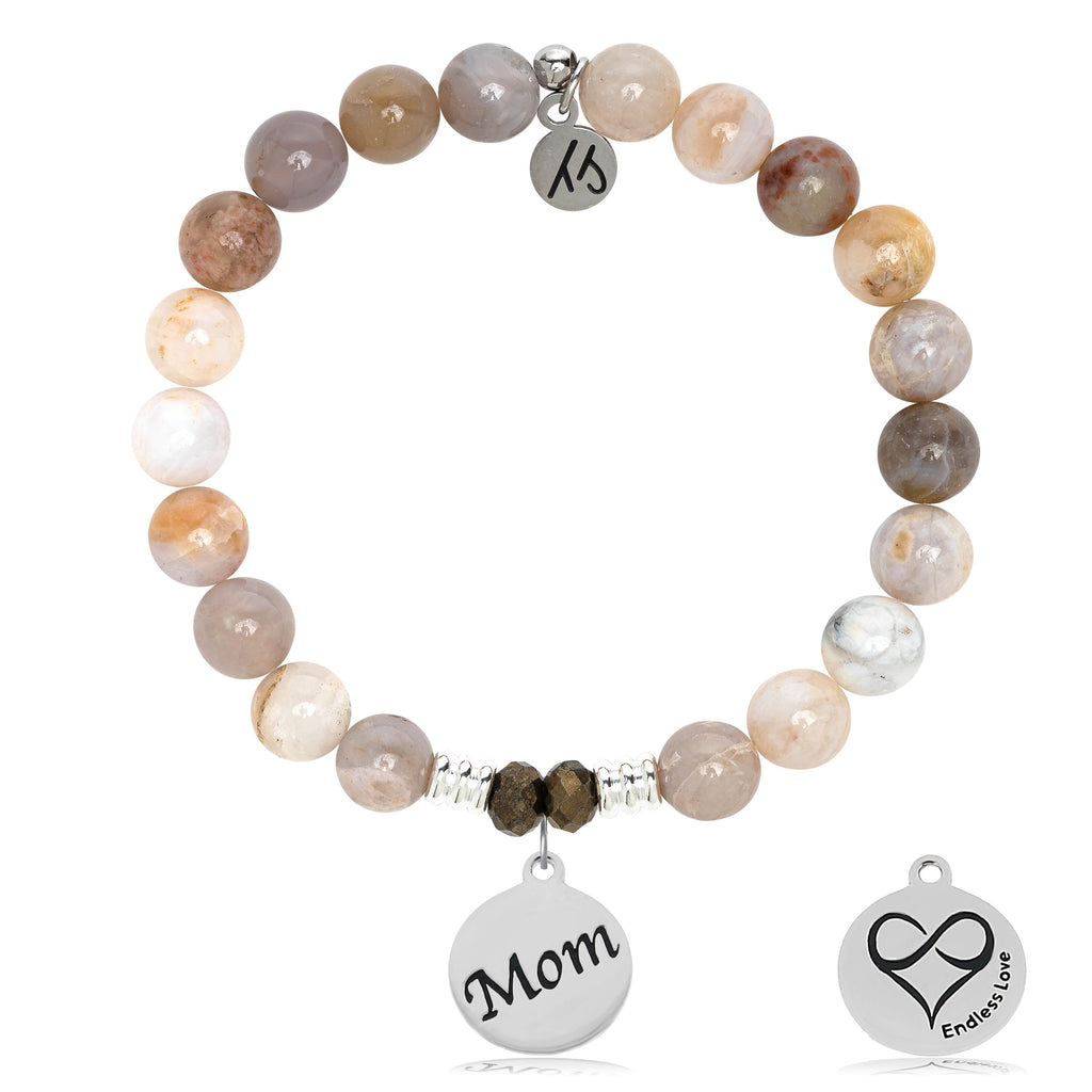 Australian Agate Stone Bracelet with Mom Sterling Silver Charm