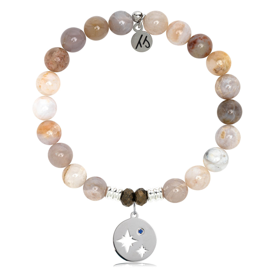 Australian Agate Stone Bracelet with Mother Son Sterling Silver Charm