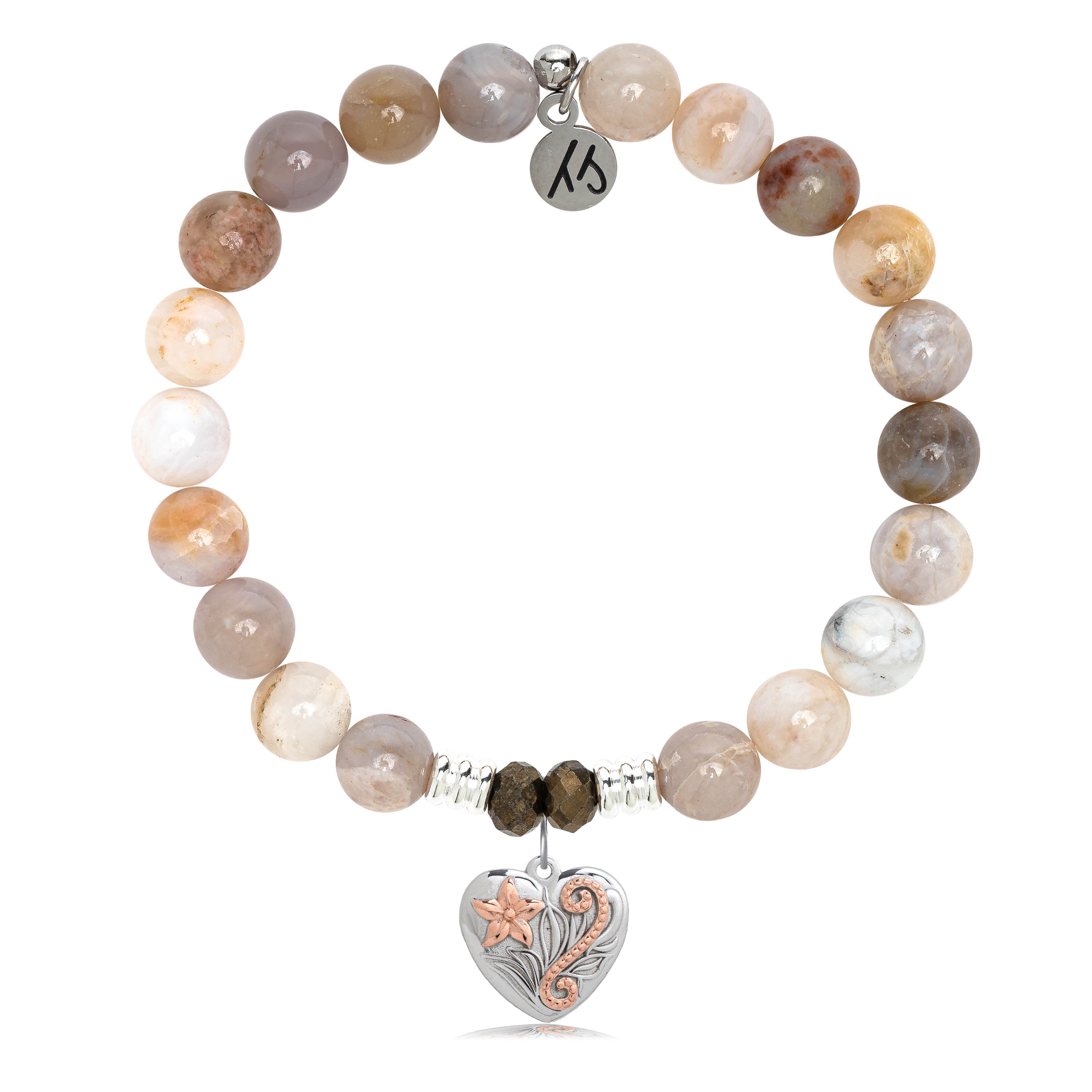 Australian Agate Stone Bracelet with Renewal Heart Sterling Silver Charm