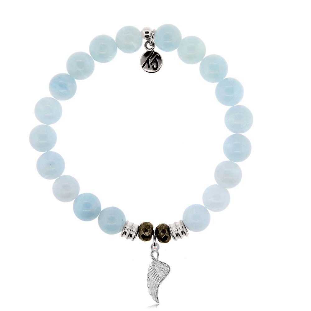 Blue Aquamarine Stone Bracelet with Angel Blessings Sterling Silver Charm