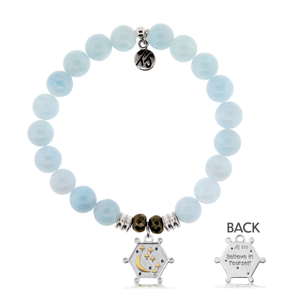 Blue Aquamarine Stone Bracelet with Believe in Yourself Sterling Silver Charm