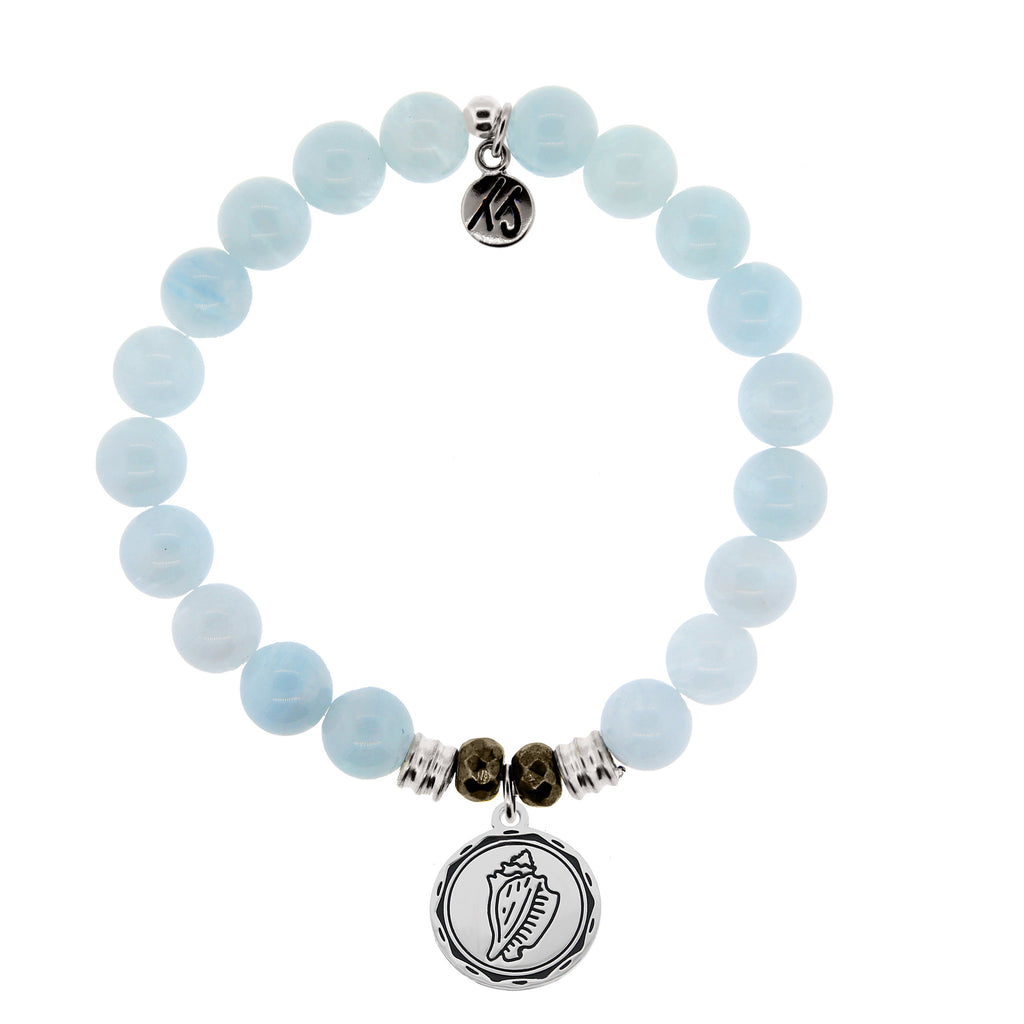 Blue Aquamarine Stone Bracelet with Conch Shell Sterling Silver Charm