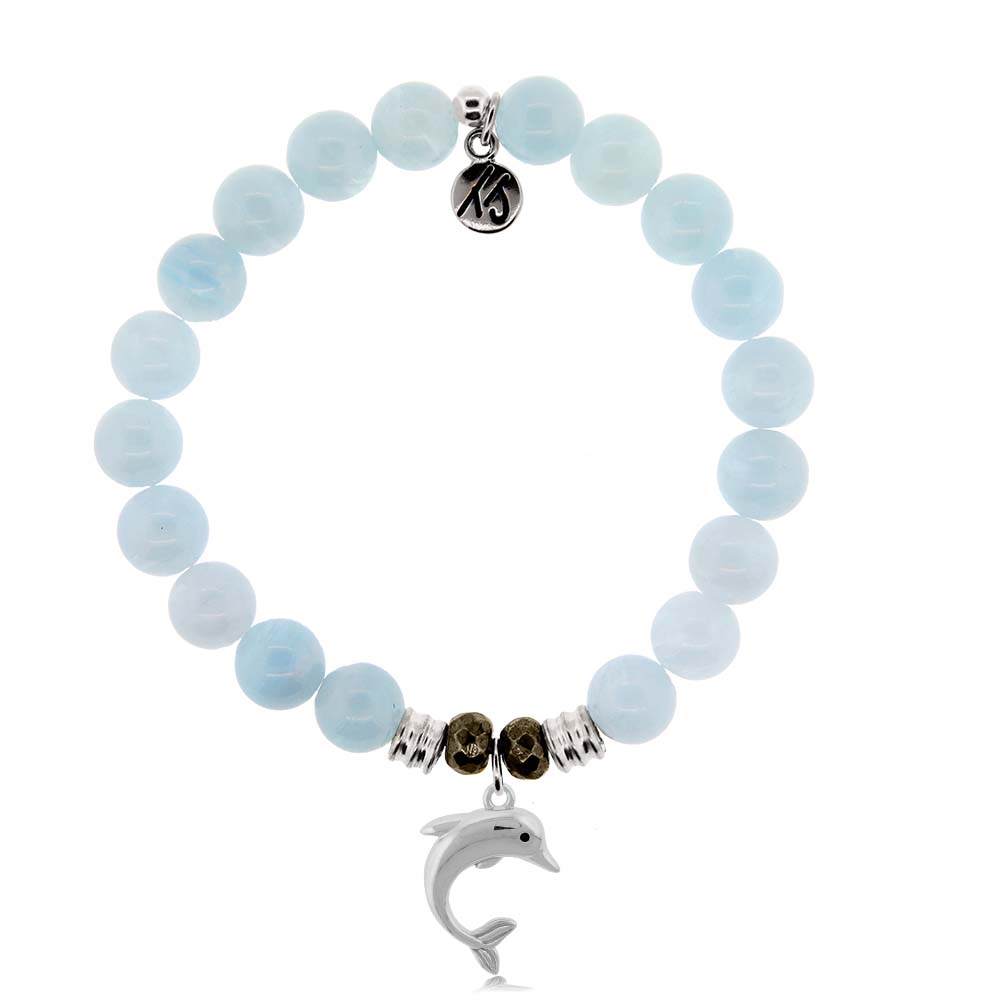Blue Aquamarine Stone Bracelet with Dolphin Sterling Silver Charm