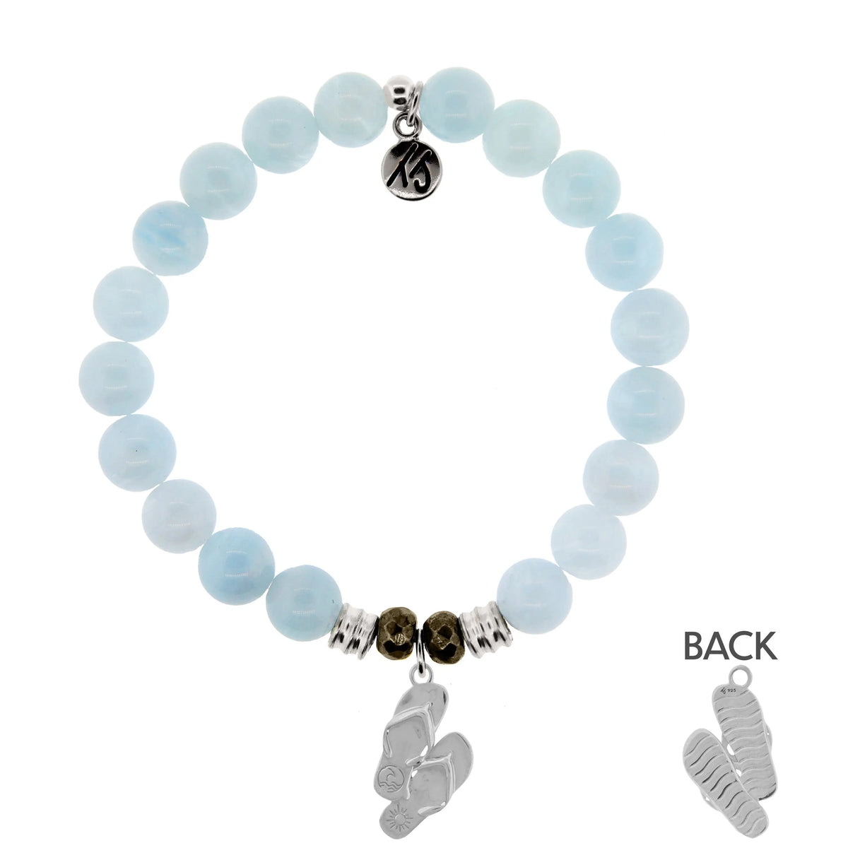 Blue Aquamarine Stone Bracelet with Flip Flop Sterling Silver Charm