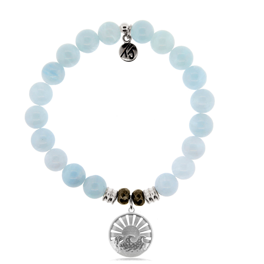 Blue Aquamarine Stone Bracelet with Go with the Waves Sterling Silver Charm